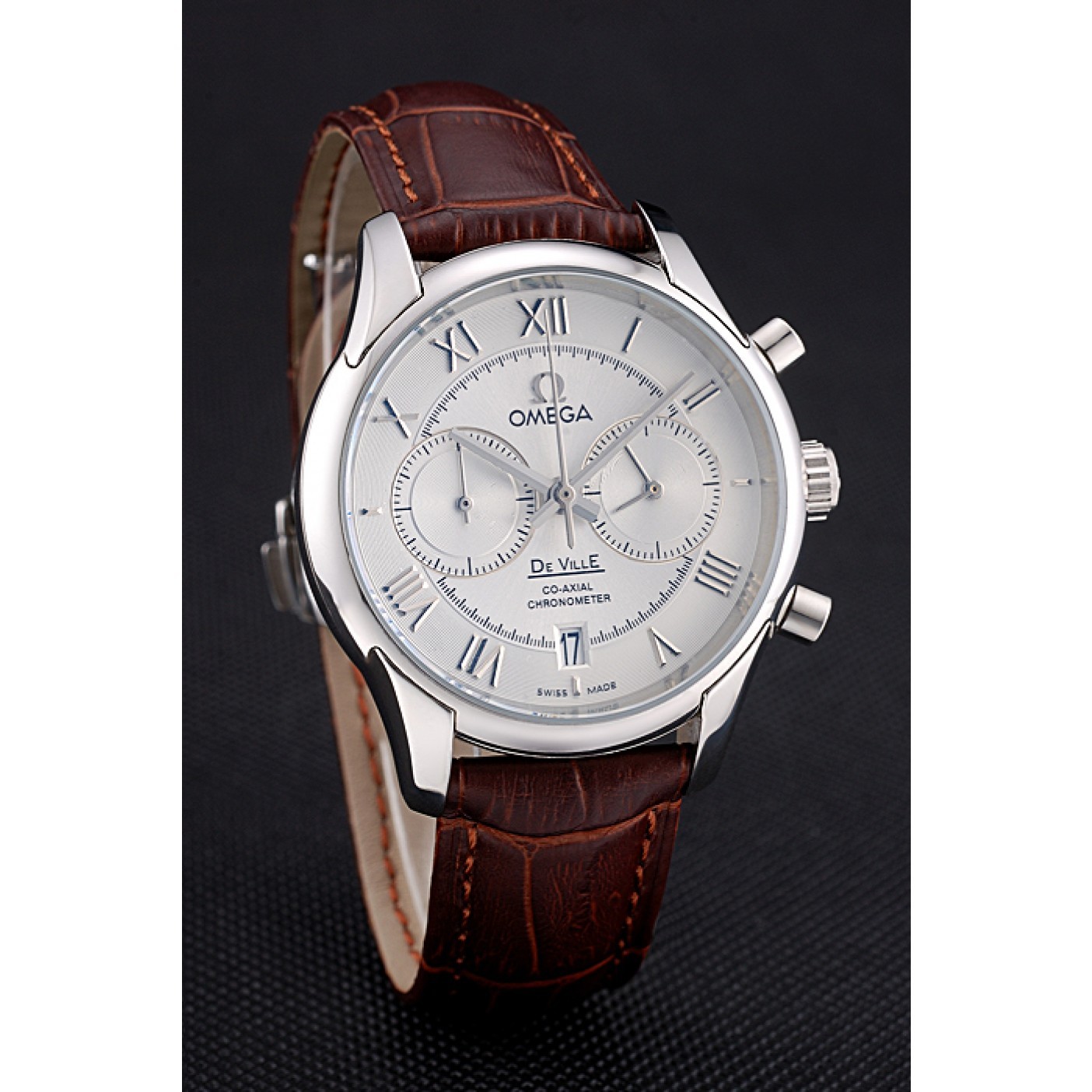 MiroTime Omega DeVille Silver Bezel with White Dial and Brown Leather Strap 621566