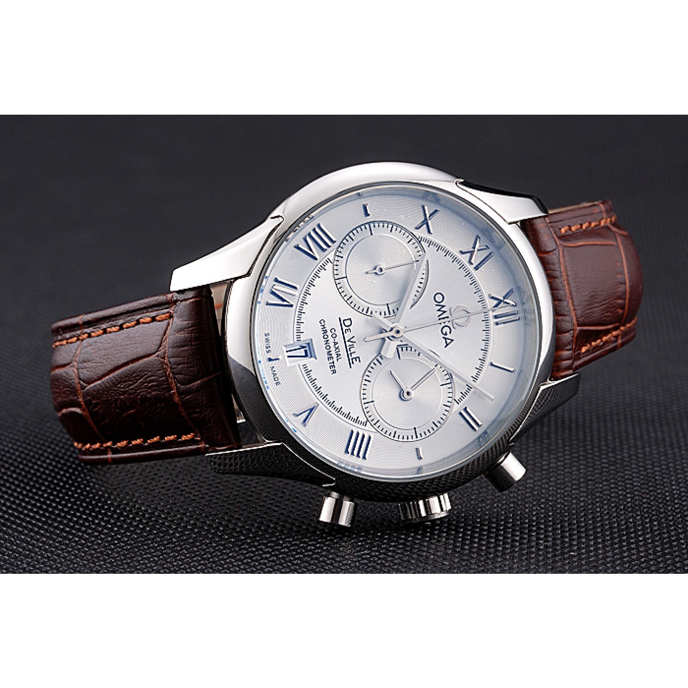 MiroTime Omega DeVille Silver Bezel with White Dial and Brown Leather Strap 621566