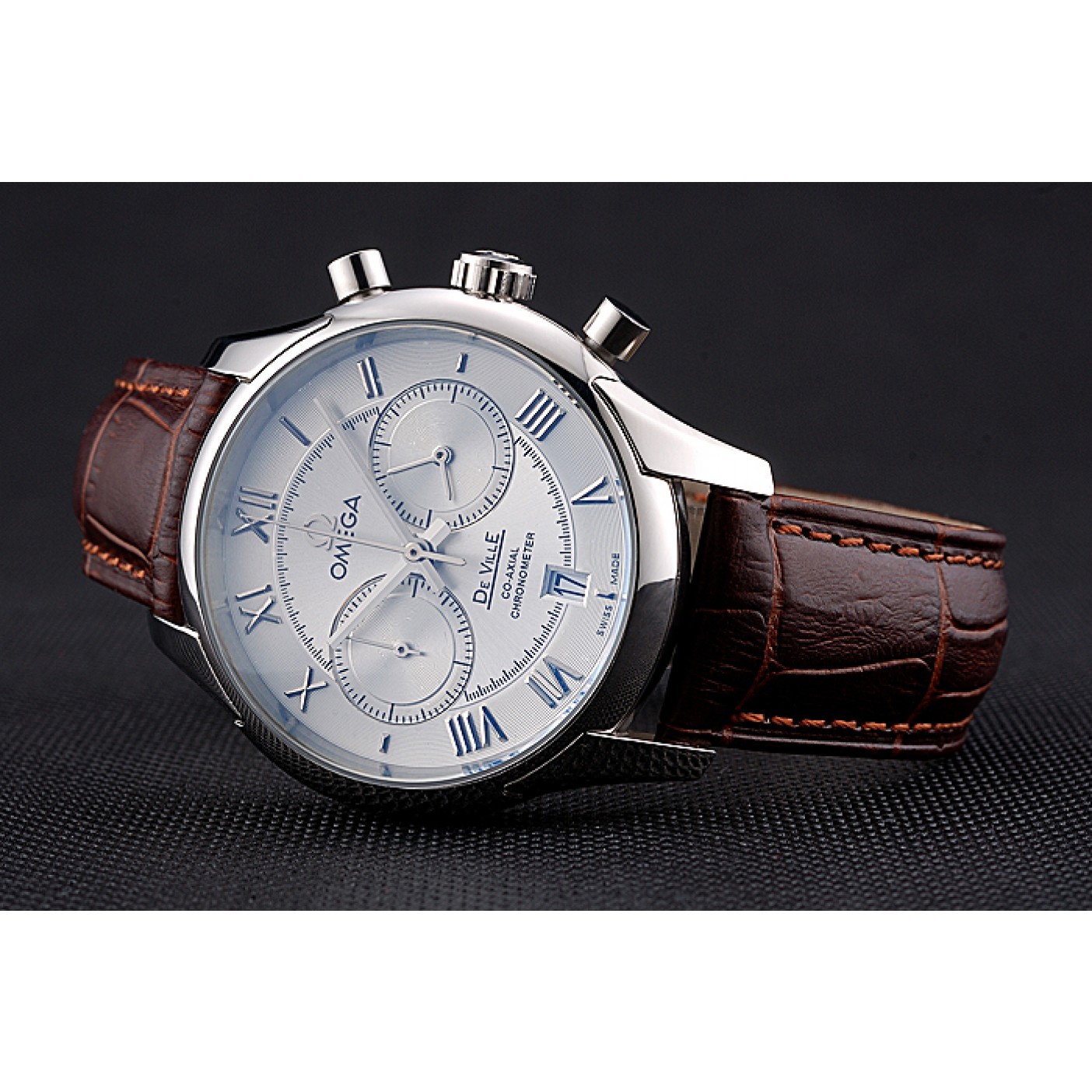 MiroTime Omega DeVille Silver Bezel with White Dial and Brown Leather Strap 621566