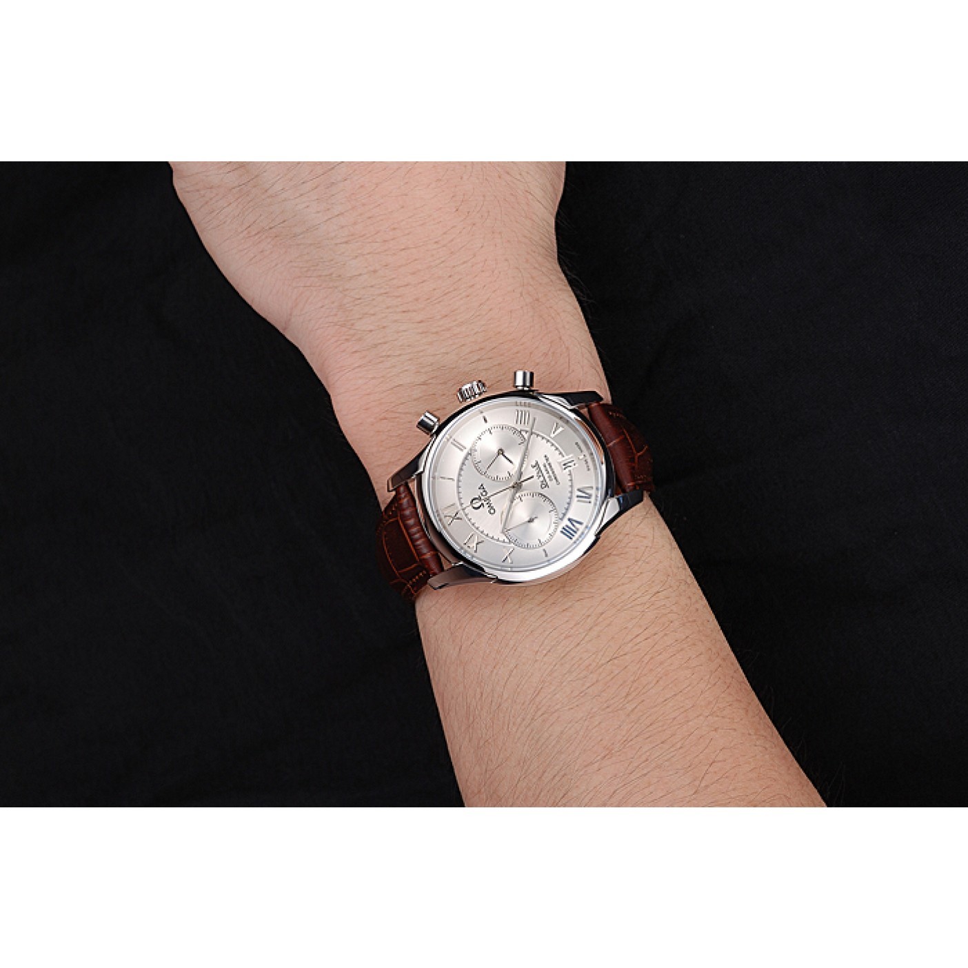 MiroTime Omega DeVille Silver Bezel with White Dial and Brown Leather Strap 621566