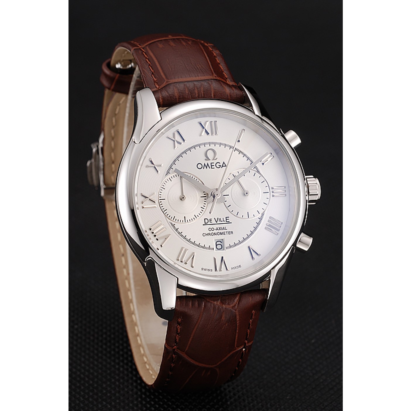 MiroTime Omega DeVille Silver Bezel with White Dial and Brown Leather Strap 621566
