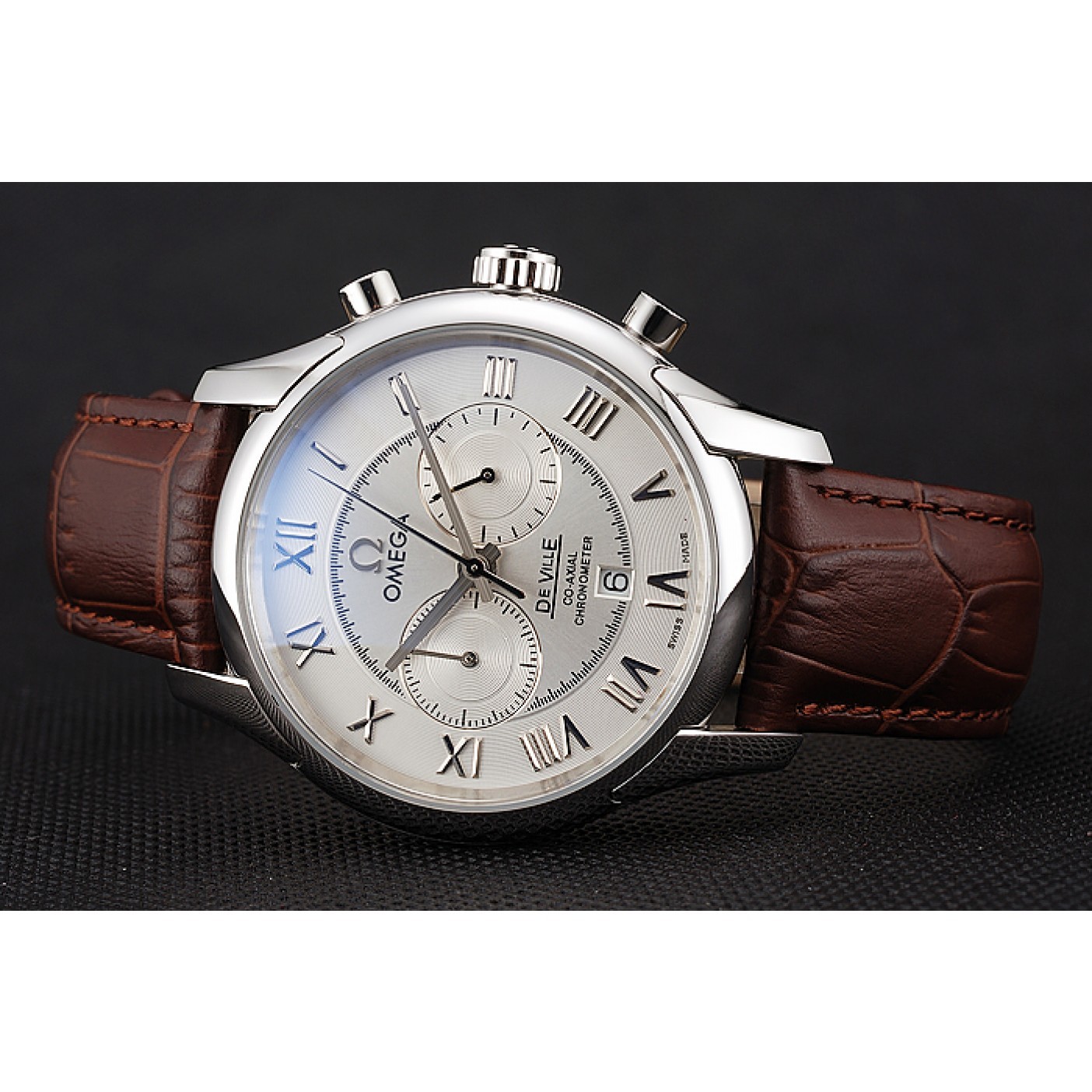 MiroTime Omega DeVille Silver Bezel with White Dial and Brown Leather Strap 621566