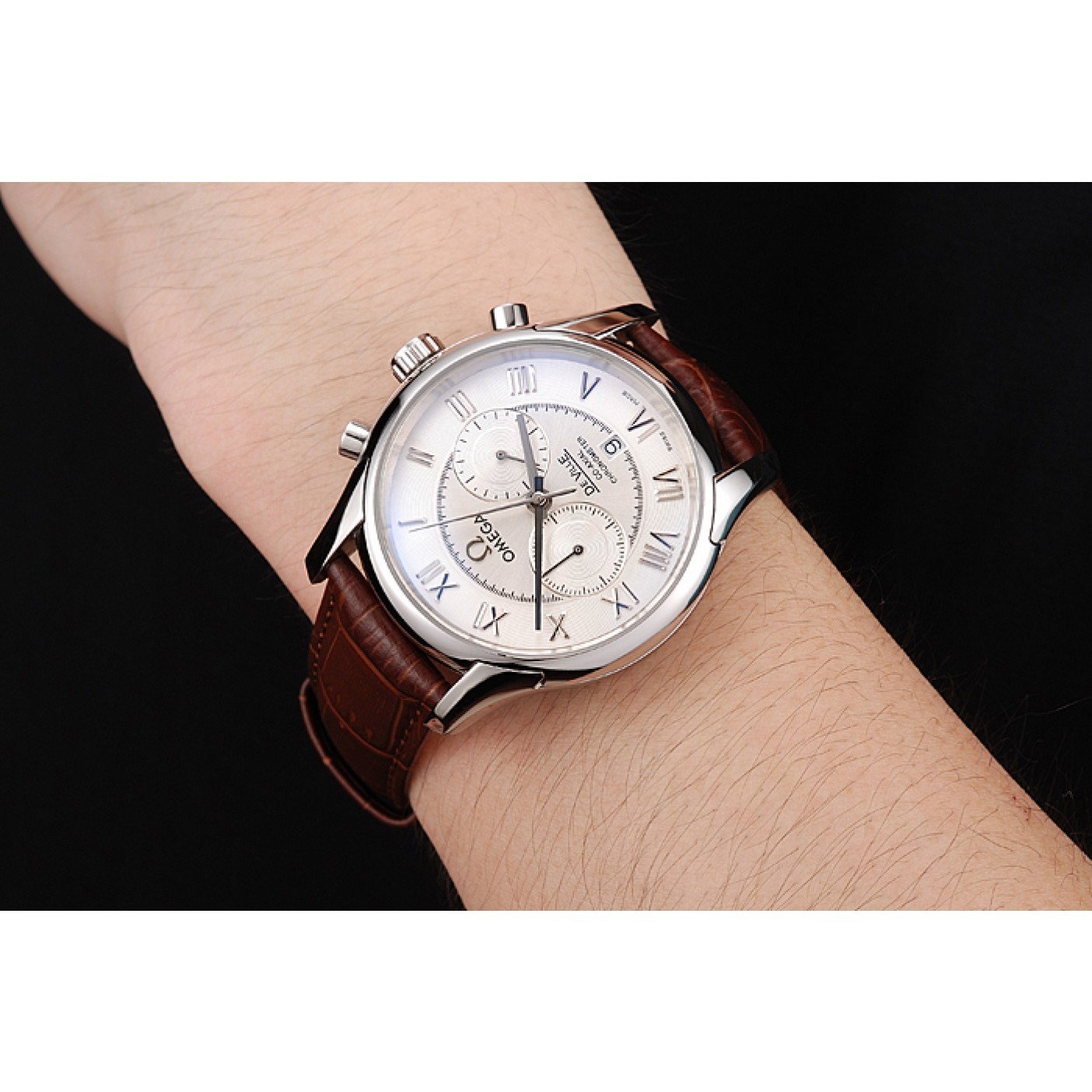 MiroTime Omega DeVille Silver Bezel with White Dial and Brown Leather Strap 621566