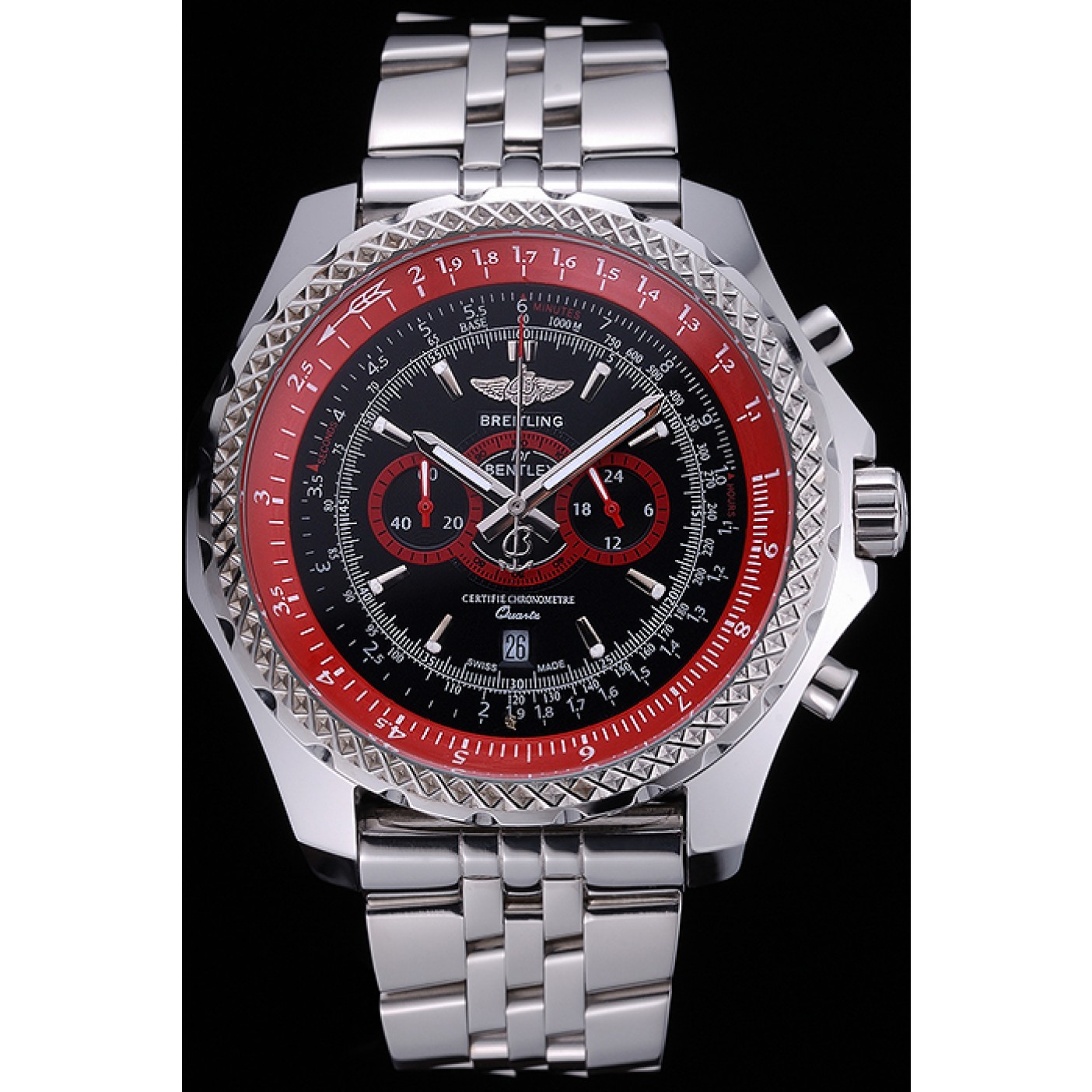 MiroTime Breilting Bentley Supersports Black And Red Dial Stainless Steel Bracelet 622521