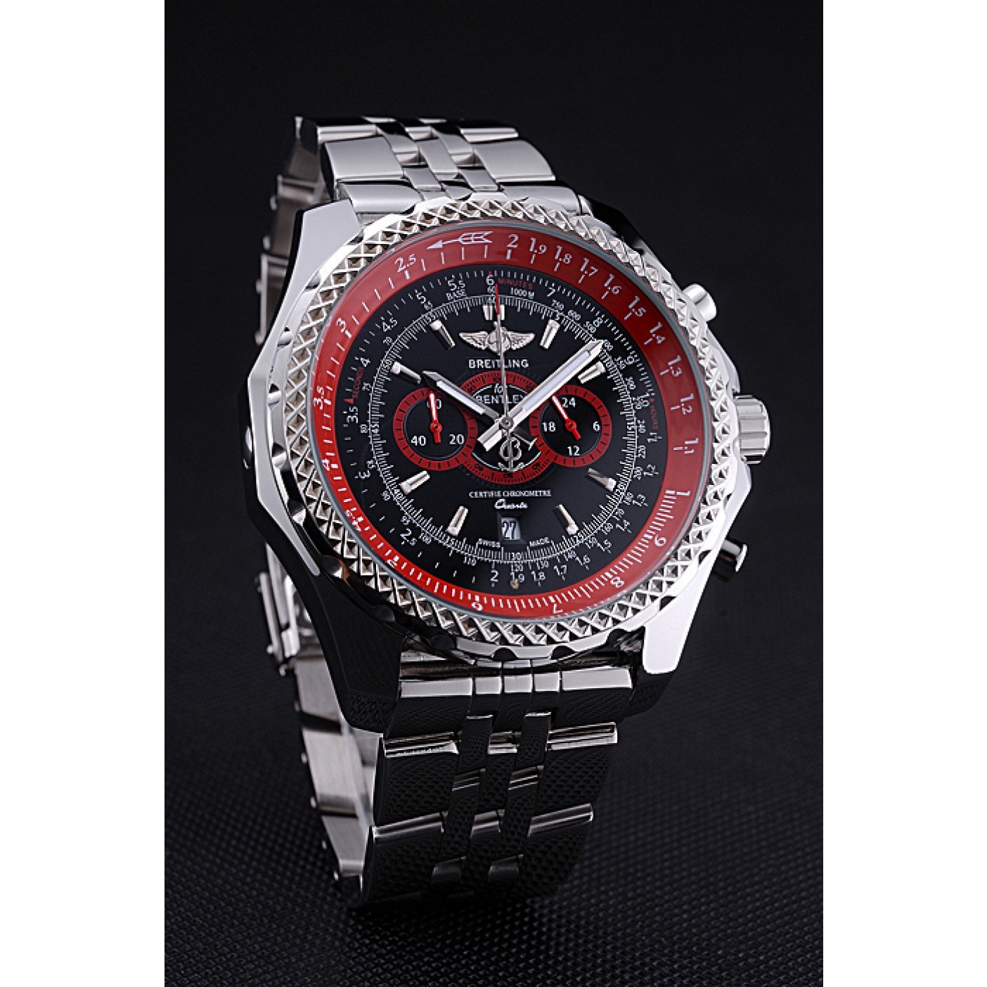 MiroTime Breilting Bentley Supersports Black And Red Dial Stainless Steel Bracelet 622521