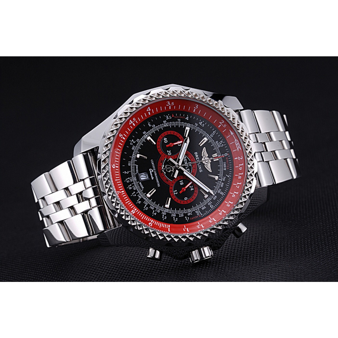 MiroTime Breilting Bentley Supersports Black And Red Dial Stainless Steel Bracelet 622521