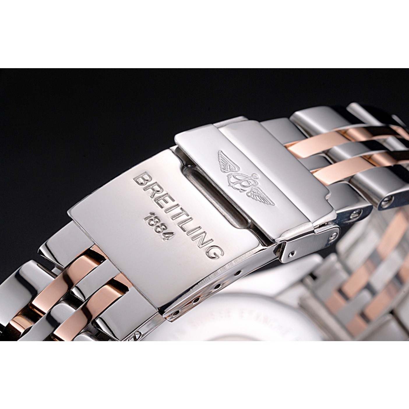 MiroTime Breitling Chronomat Black Dial Rose Gold Bezel And Subdials Stainless Steel Case Two Tone Bracelet