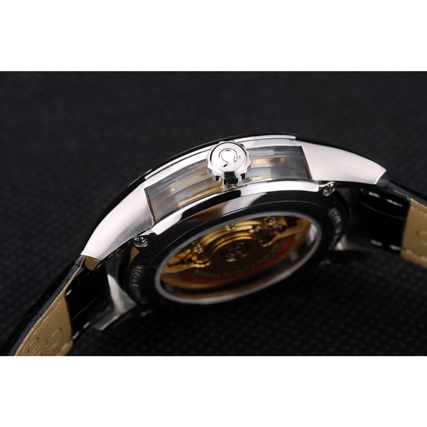 MiroTime Omega Swiss DeVille Stainless Steel Bezel Black Leather Strap 7618