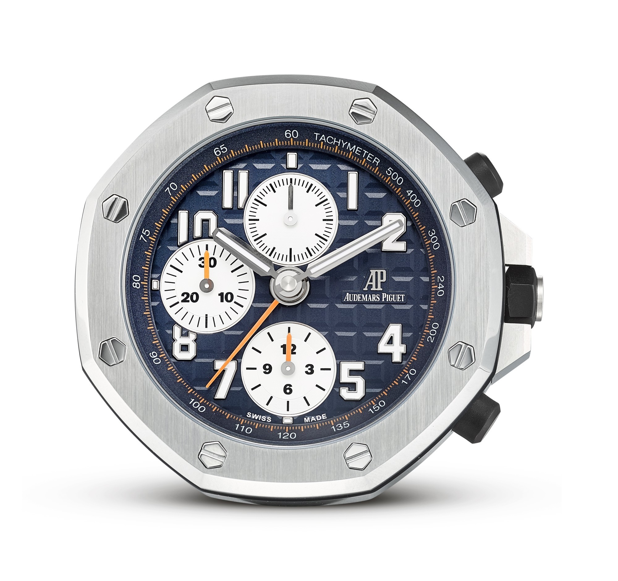 MiroTime AUDEMARS PIGUET | ROYAL OAK OFFSHORE A STAINLESS STEEL ALARM DESK CLOCK WITH WOODEN STAND