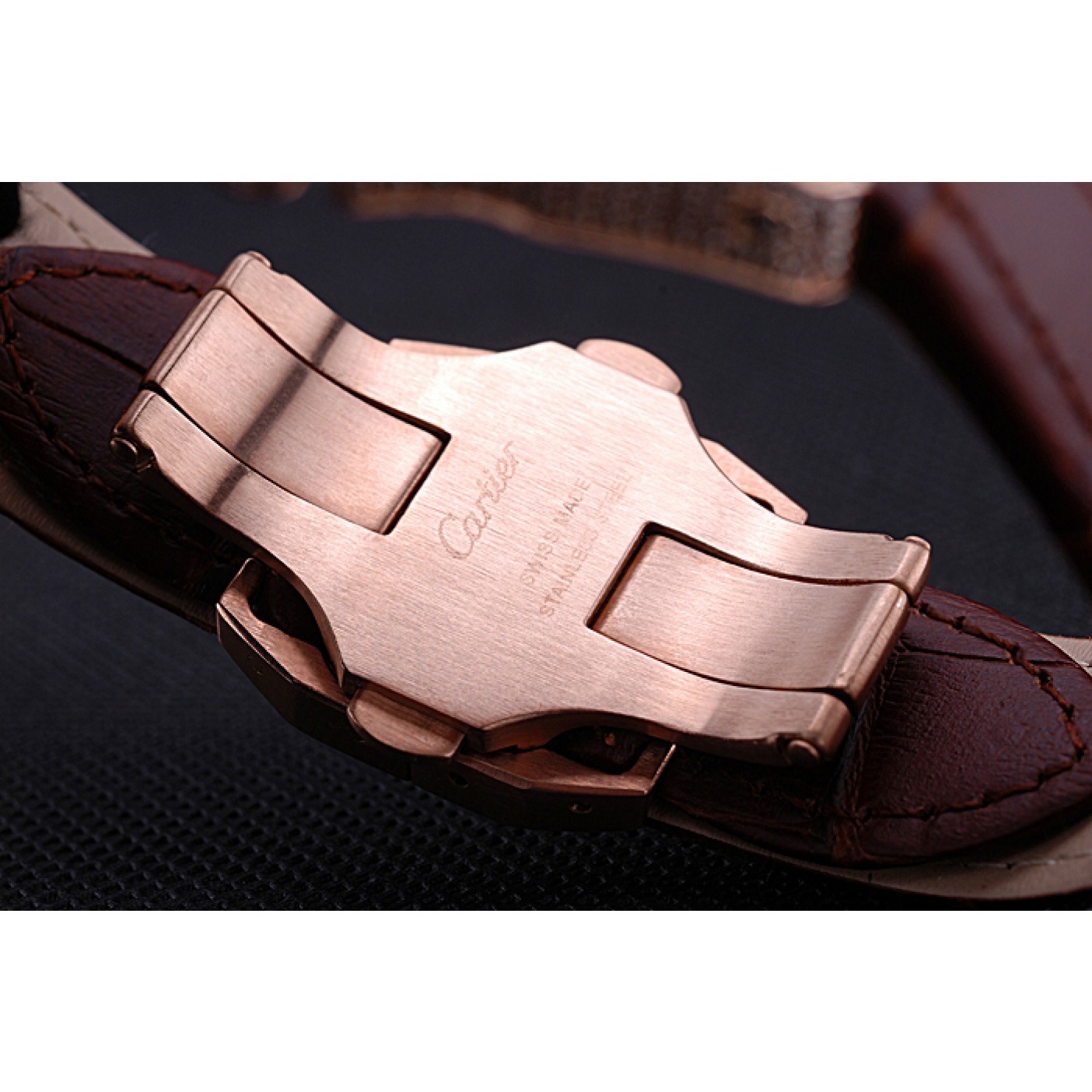MiroTime Swiss Cartier Santos Black Dial Diamonds Case Brown Leather Bracelet 622550
