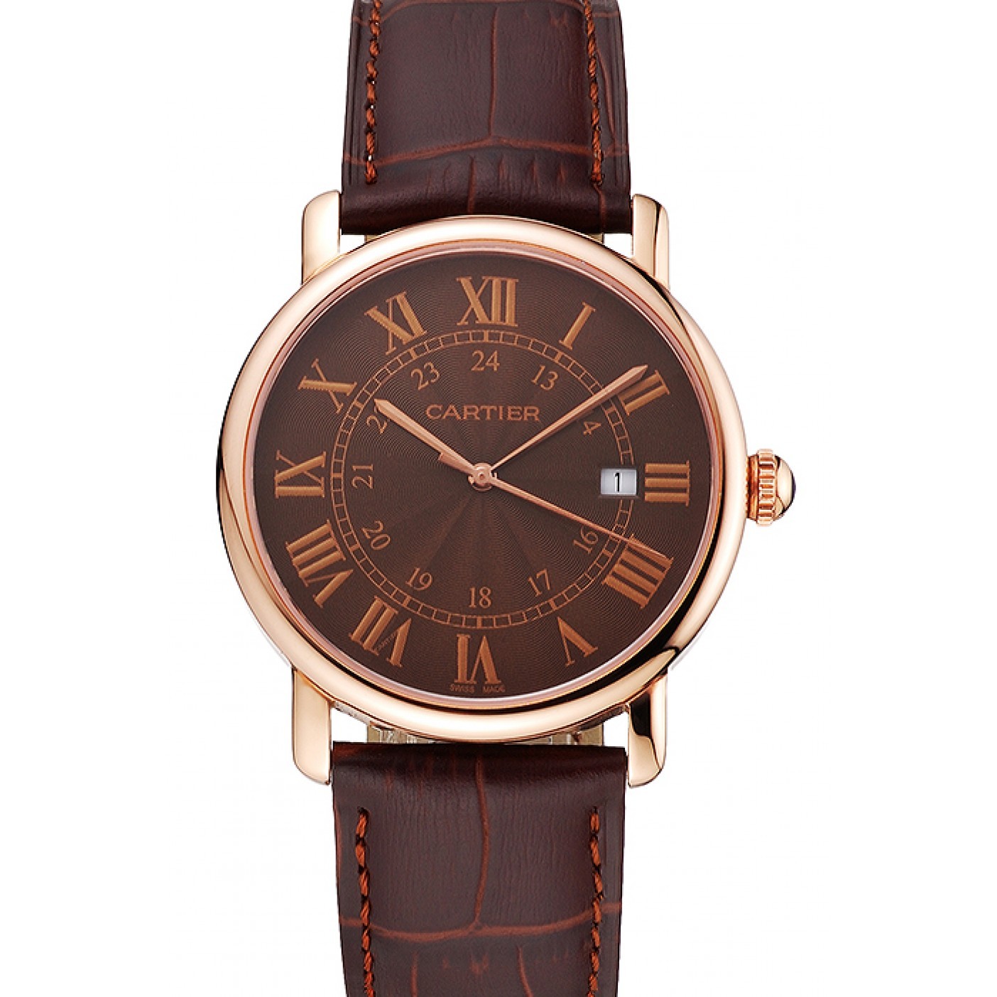 MiroTime Cartier Ronde Solo Brown Dial Rose Gold Case Brown Leather Strap