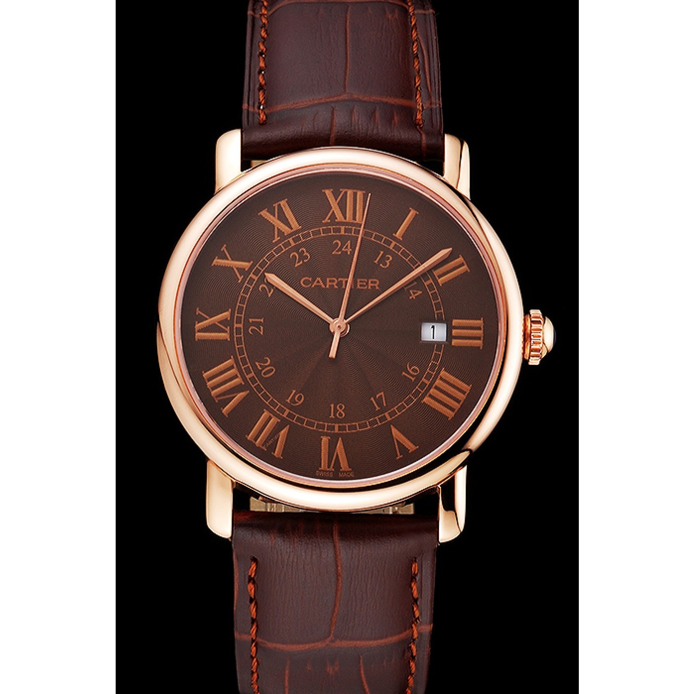 MiroTime Cartier Ronde Solo Brown Dial Rose Gold Case Brown Leather Strap