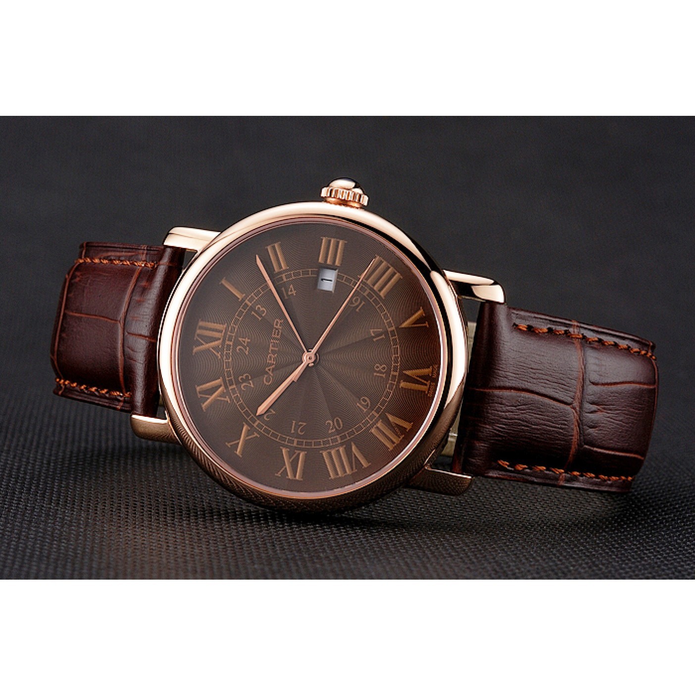 MiroTime Cartier Ronde Solo Brown Dial Rose Gold Case Brown Leather Strap