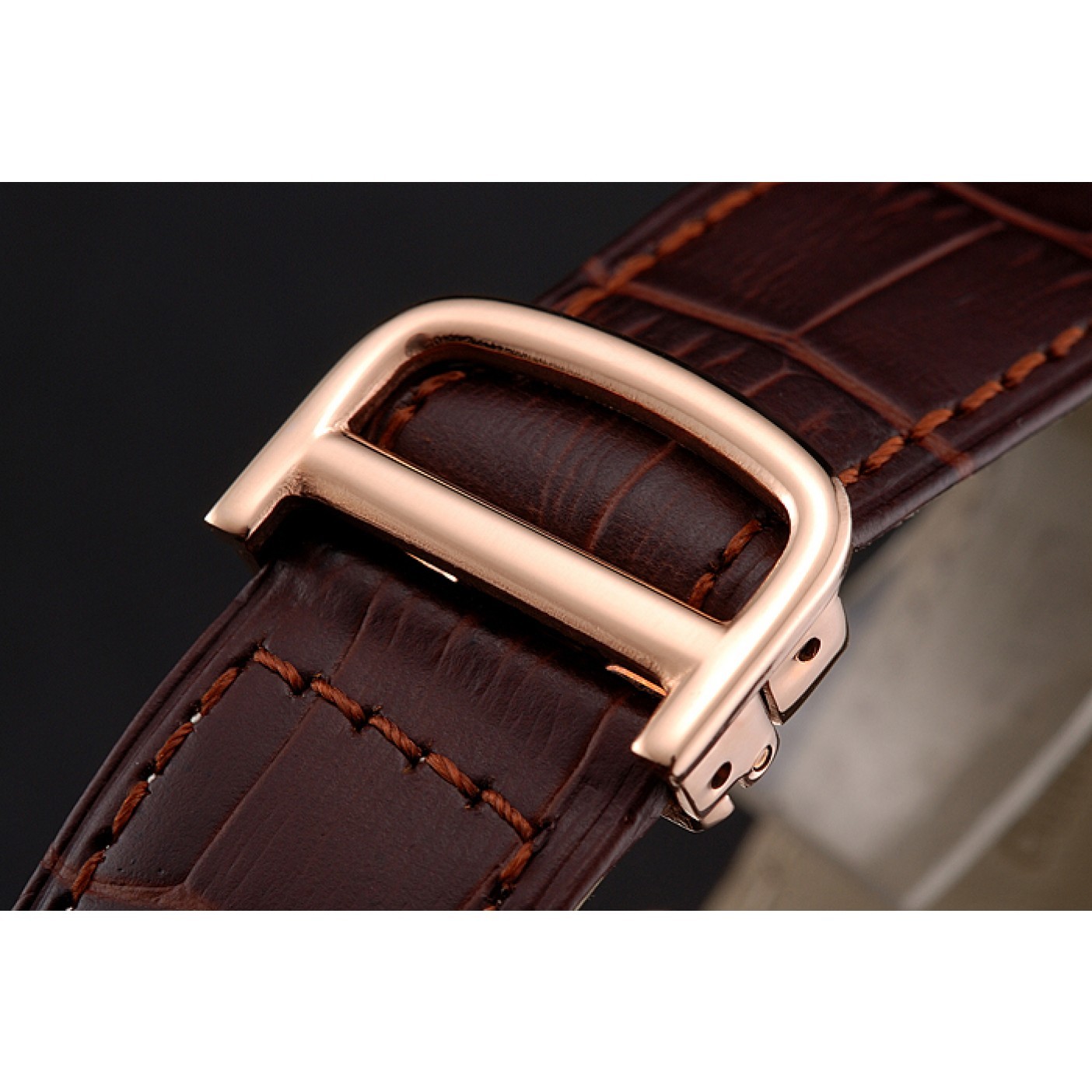 MiroTime Cartier Ronde Solo Brown Dial Rose Gold Case Brown Leather Strap