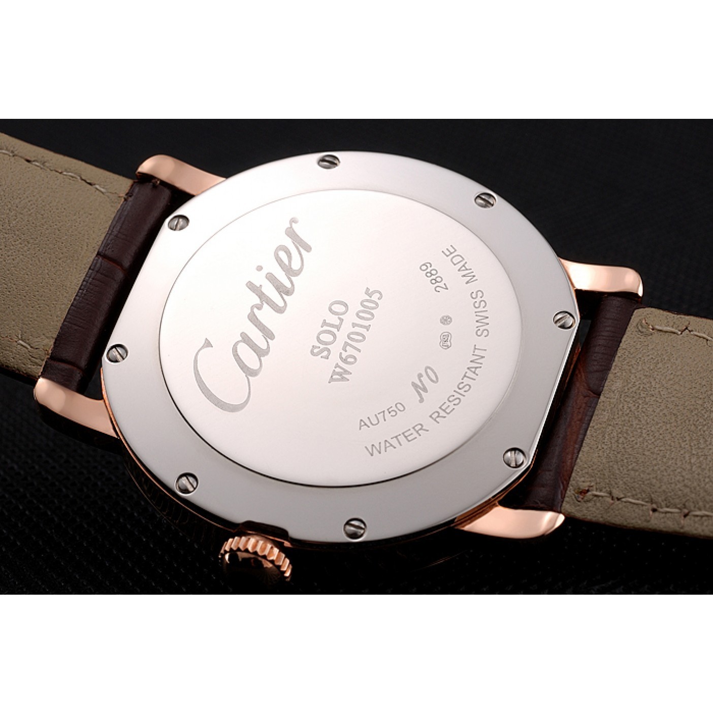MiroTime Cartier Ronde Solo Brown Dial Rose Gold Case Brown Leather Strap
