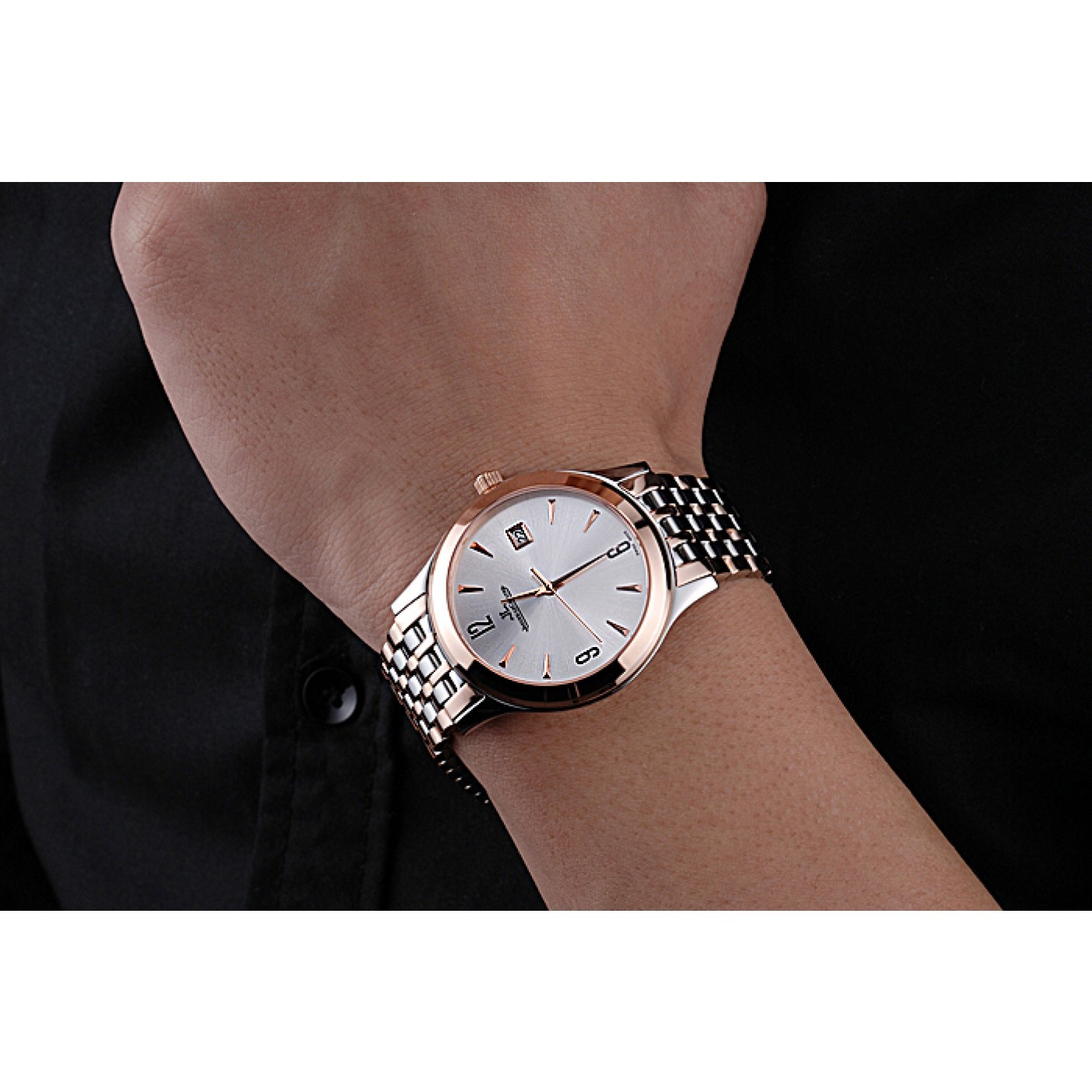MiroTime Jaeger LeCoultre Master White Dial Rose Gold Bezel Two Tone Band 622090