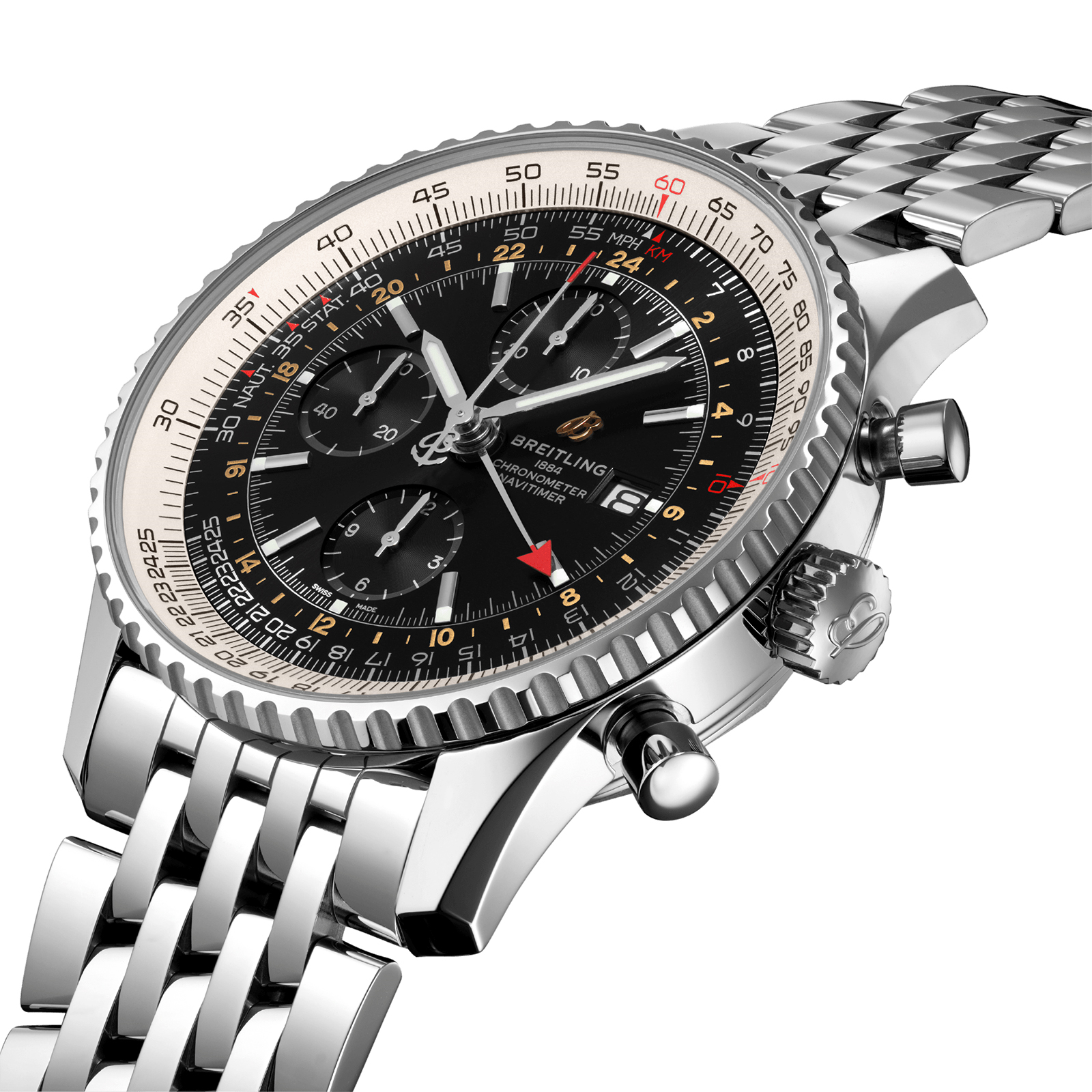 MiroTime Swiss Breitling Navitimer Chronograph GMT 46mm Mens Watch A24322121B2A1