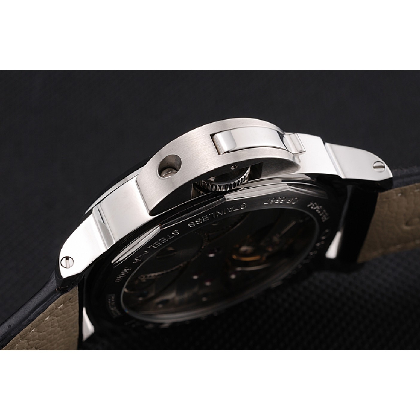 MiroTime Panerai Luminor Marina 8 Days Black Dial Stainless Steel Case Black Leather Strap