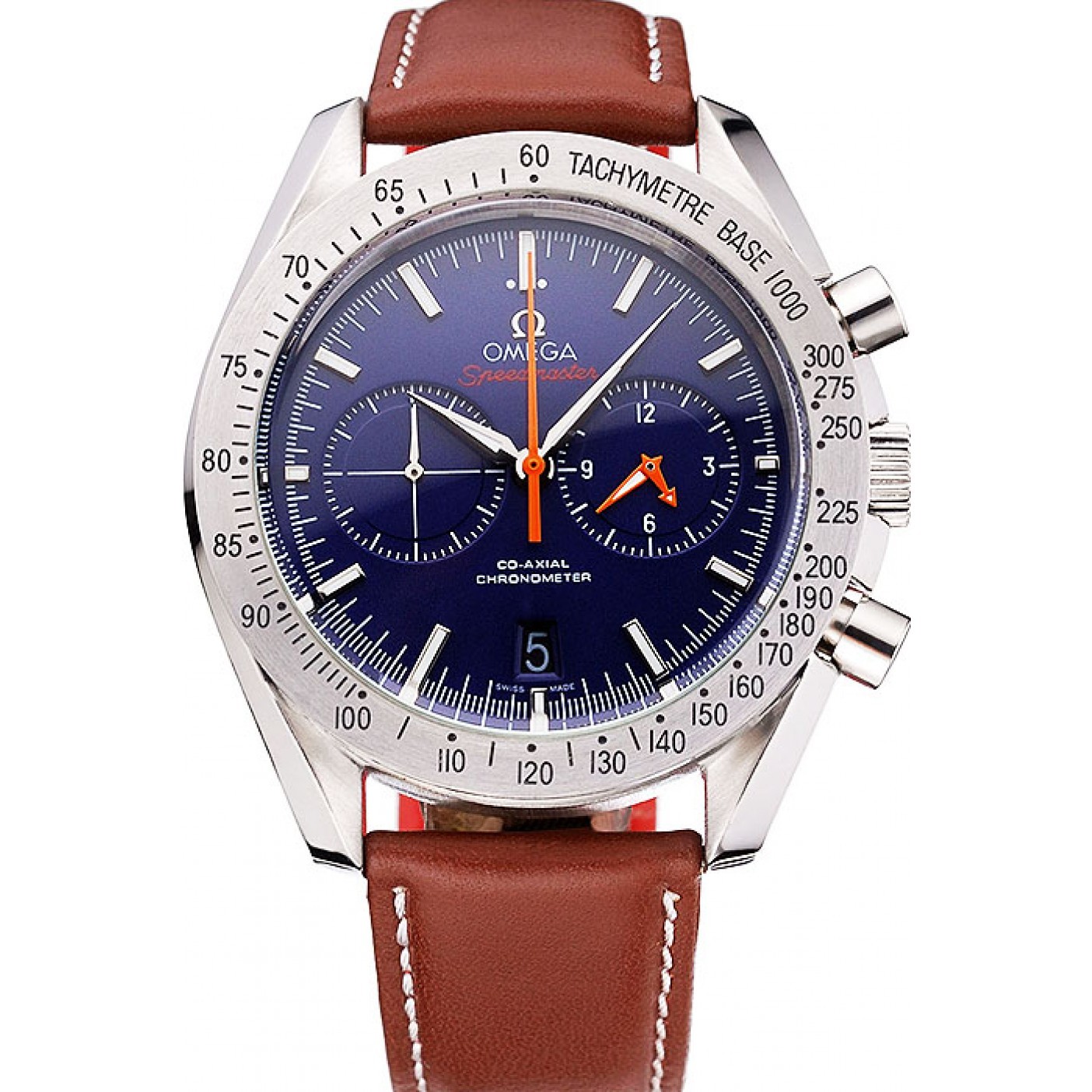 MiroTime Omega Speedmaster Blue Dial Stainless Steel Case Brown Leather Strap 622807