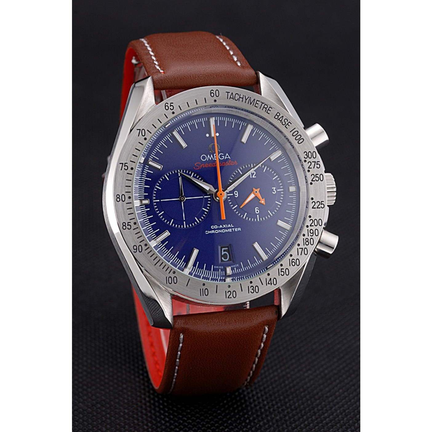 MiroTime Omega Speedmaster Blue Dial Stainless Steel Case Brown Leather Strap 622807
