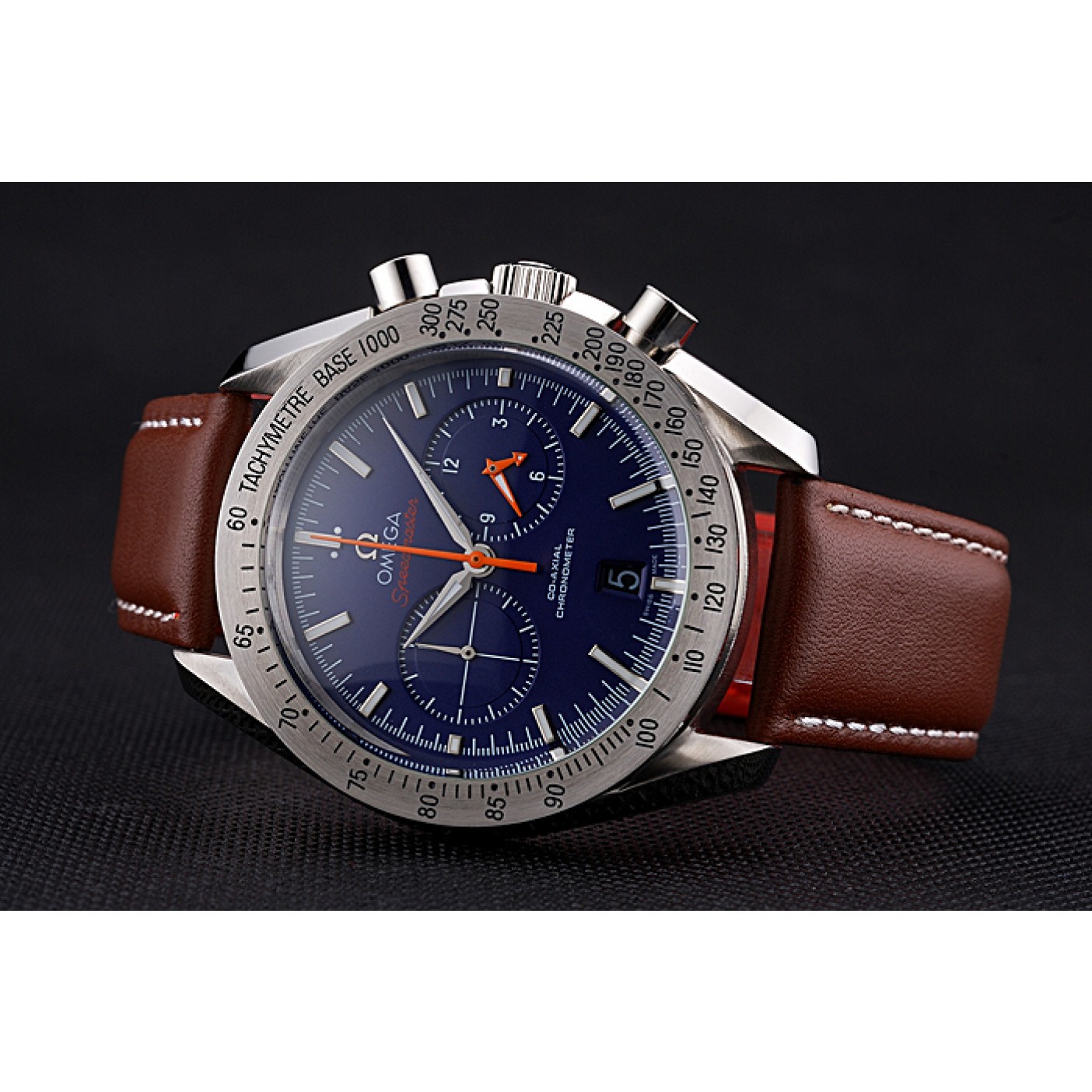 MiroTime Omega Speedmaster Blue Dial Stainless Steel Case Brown Leather Strap 622807