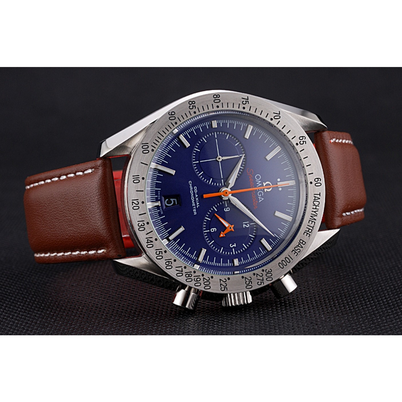 MiroTime Omega Speedmaster Blue Dial Stainless Steel Case Brown Leather Strap 622807