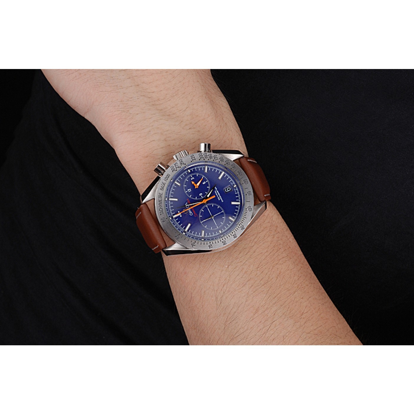 MiroTime Omega Speedmaster Blue Dial Stainless Steel Case Brown Leather Strap 622807