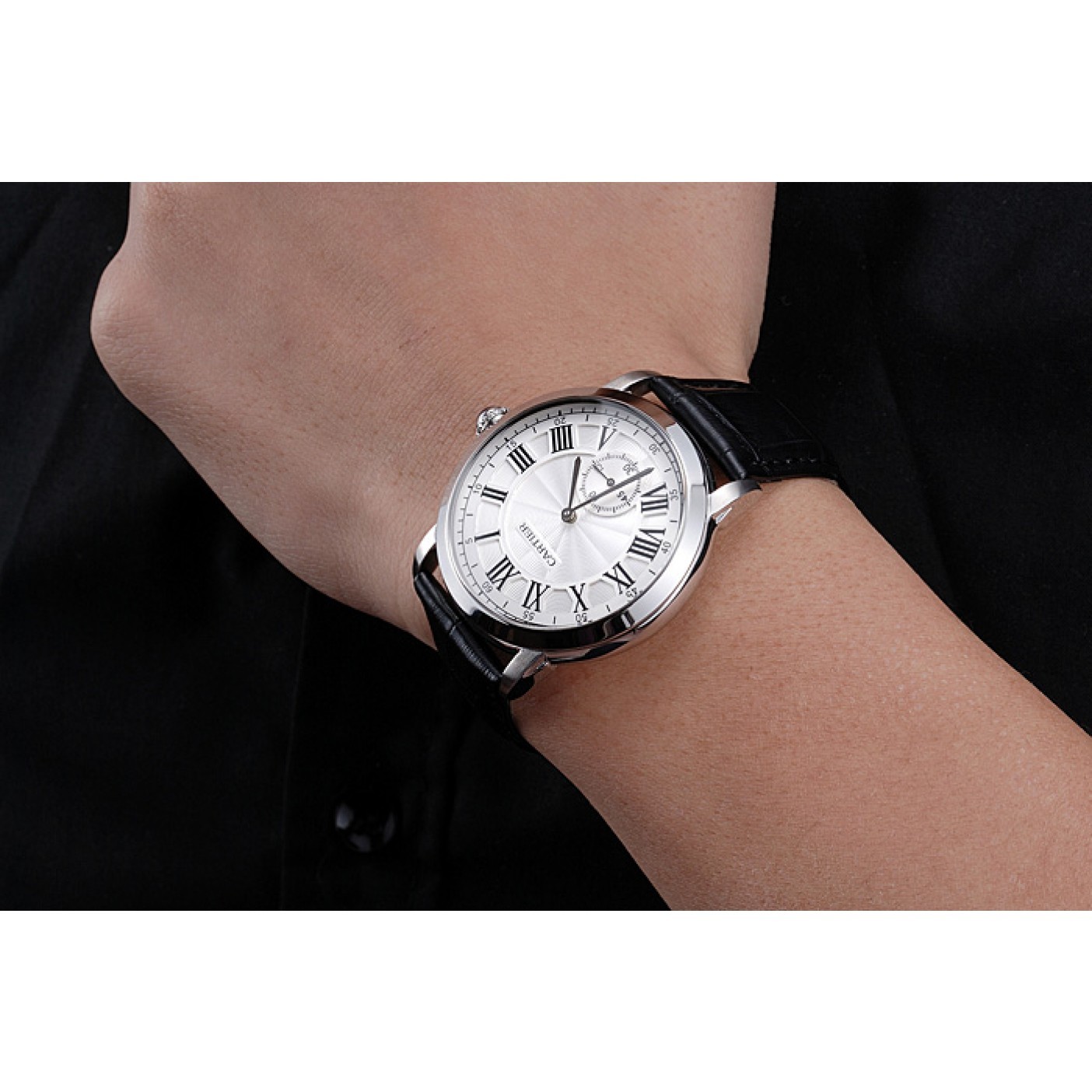 MiroTime Cartier Ronde Louis White Dial Black Leather Strap 621977