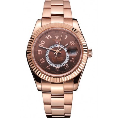 MiroTime Rolex Sky Dweller Brown Dial Rose Gold Case Brown Leather Strap