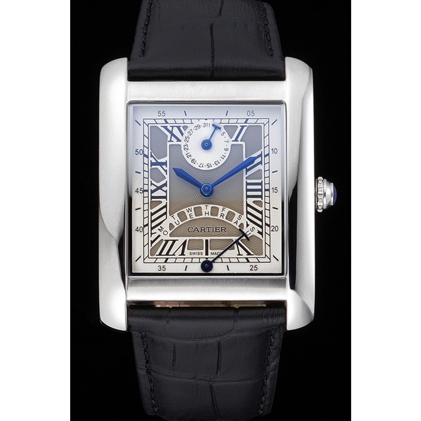 MiroTime Cartier Tank White Dial Stainless Steel Case Black Leather Strap 622761