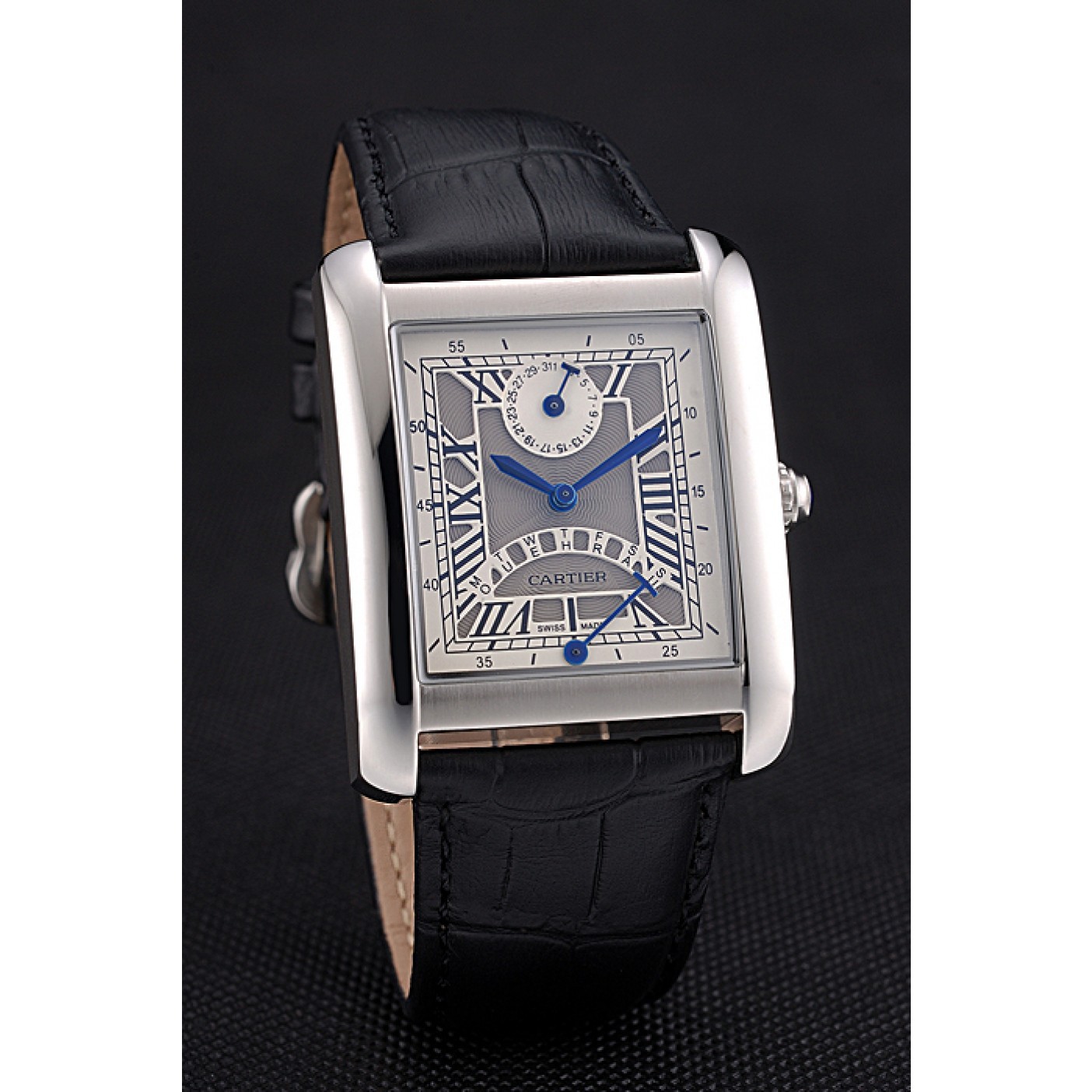 MiroTime Cartier Tank White Dial Stainless Steel Case Black Leather Strap 622761