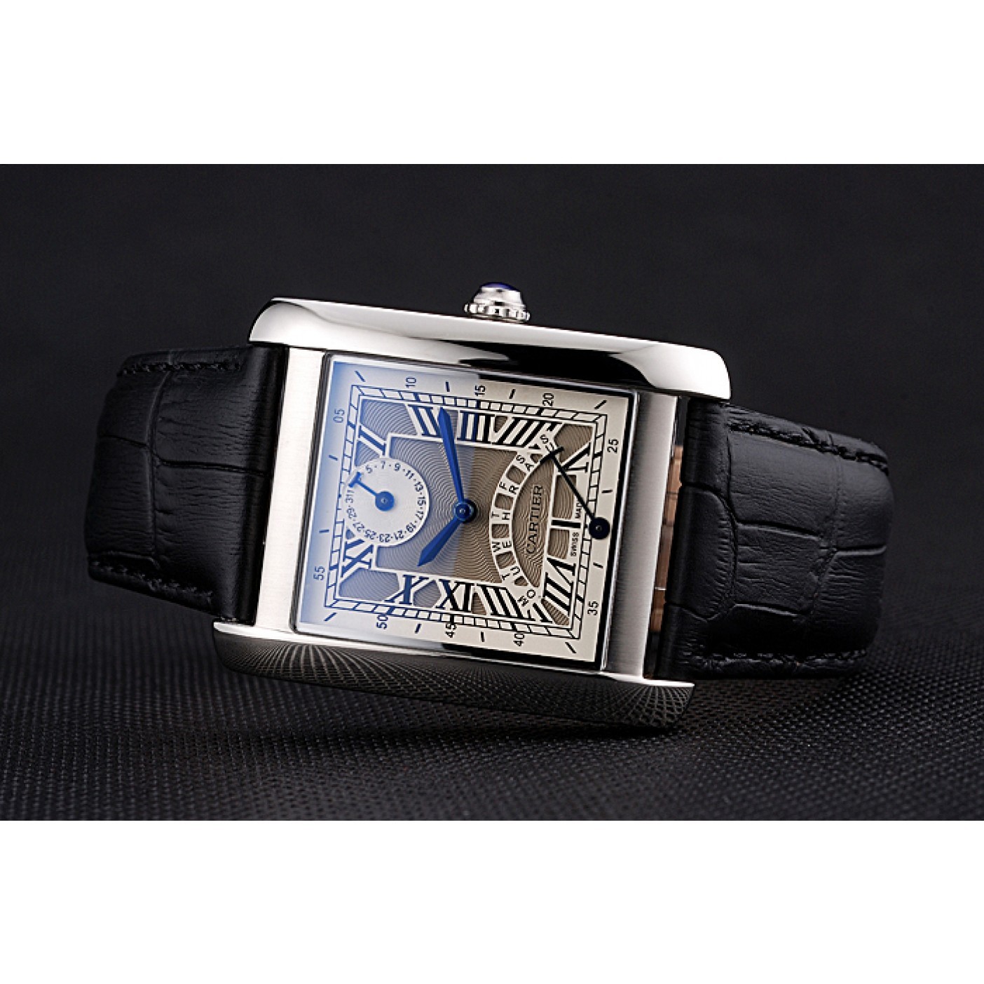 MiroTime Cartier Tank White Dial Stainless Steel Case Black Leather Strap 622761