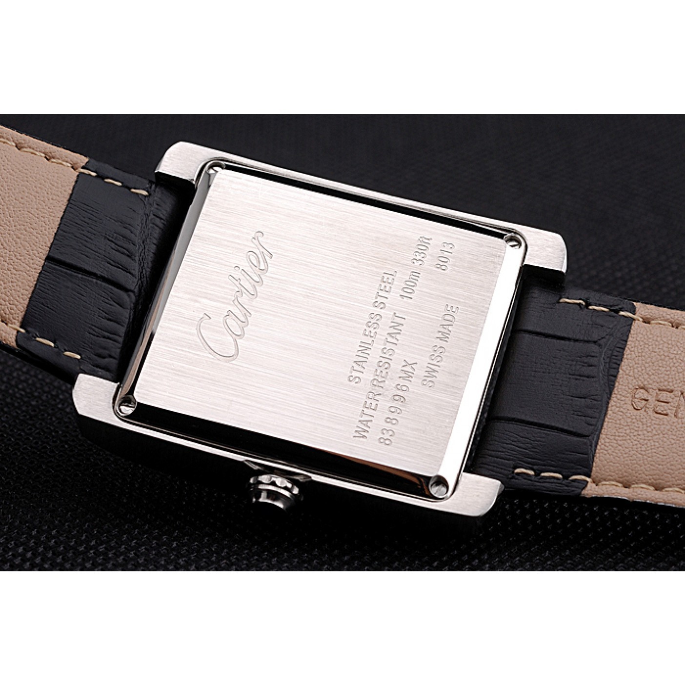 MiroTime Cartier Tank White Dial Stainless Steel Case Black Leather Strap 622761