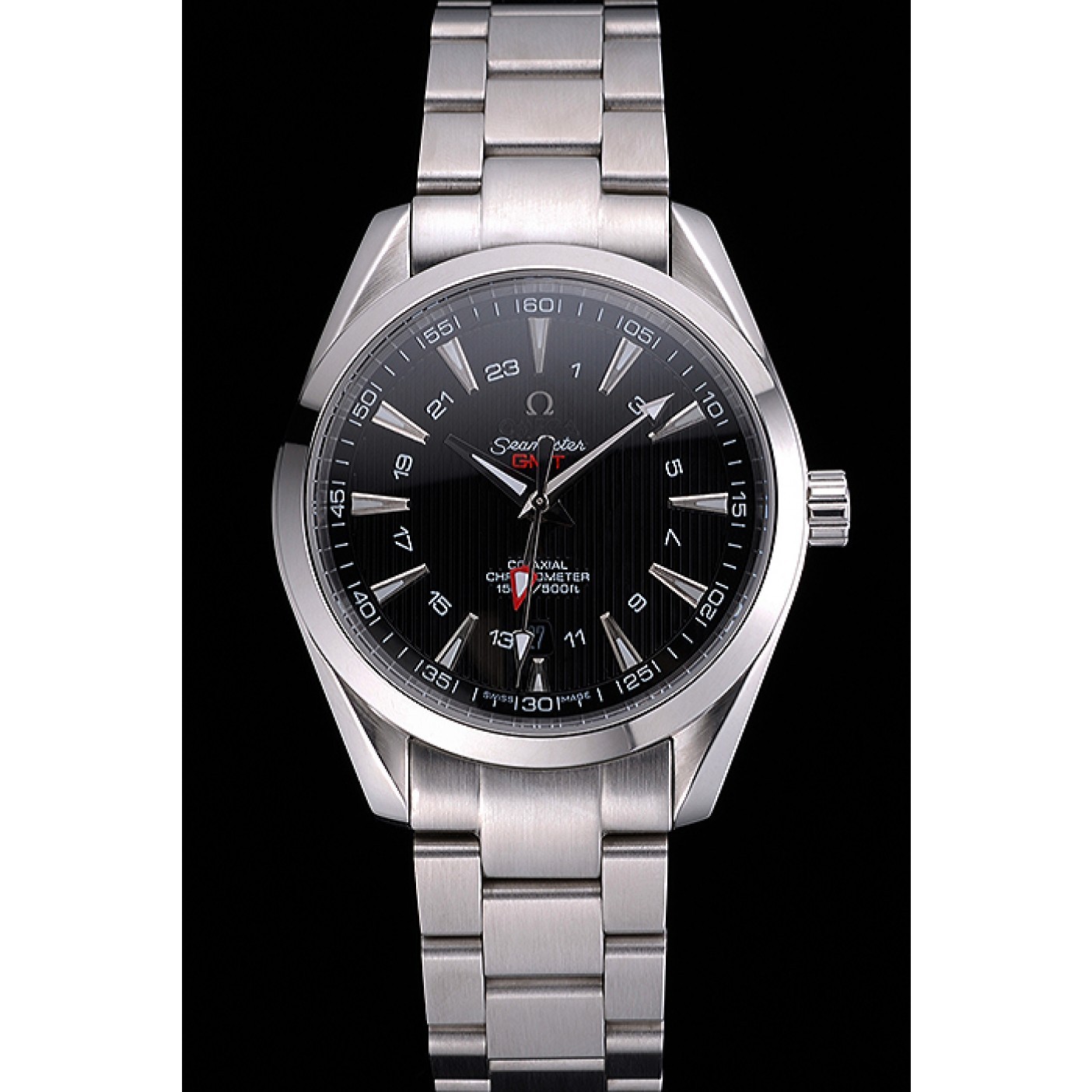 MiroTime Omega Seamaster Planet Ocean GMT Black Dial Stainless Steel Band 622398