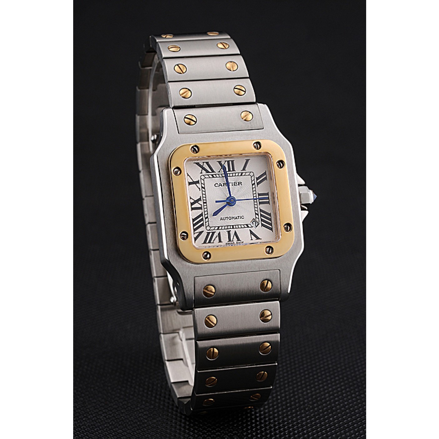 MiroTime Swiss Cartier Santos De Cartier Galbeee Yellow Gold and Steel Case Steel Bracelet Small 622644