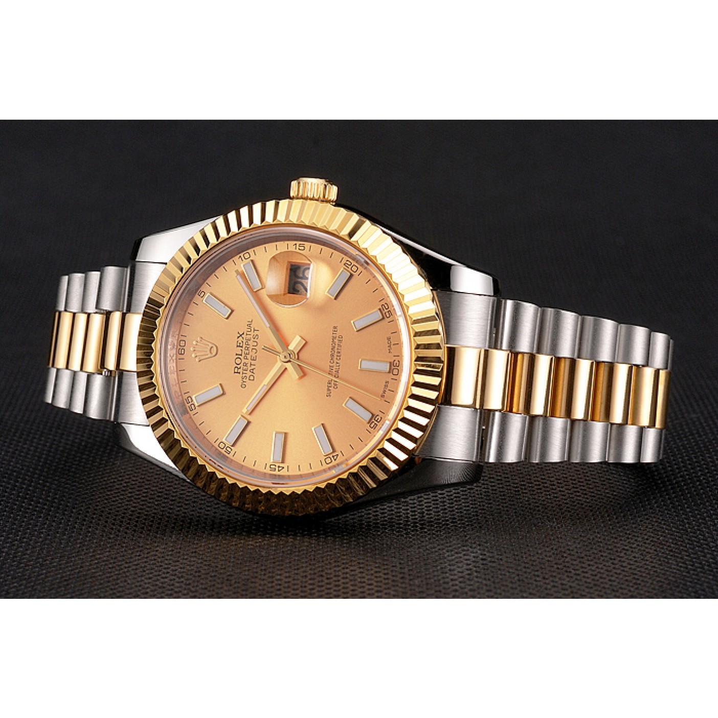 MiroTime Swiss Rolex Datejust Gold Dial Gold Bezel Stainless Steel Case Two Tone Bracelet