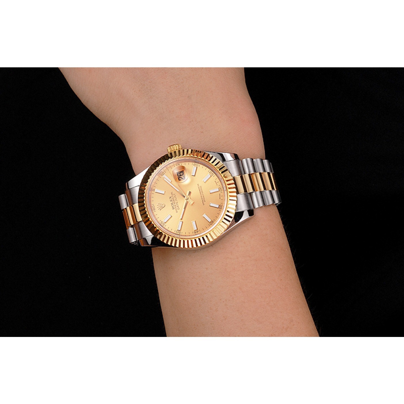 MiroTime Swiss Rolex Datejust Gold Dial Gold Bezel Stainless Steel Case Two Tone Bracelet