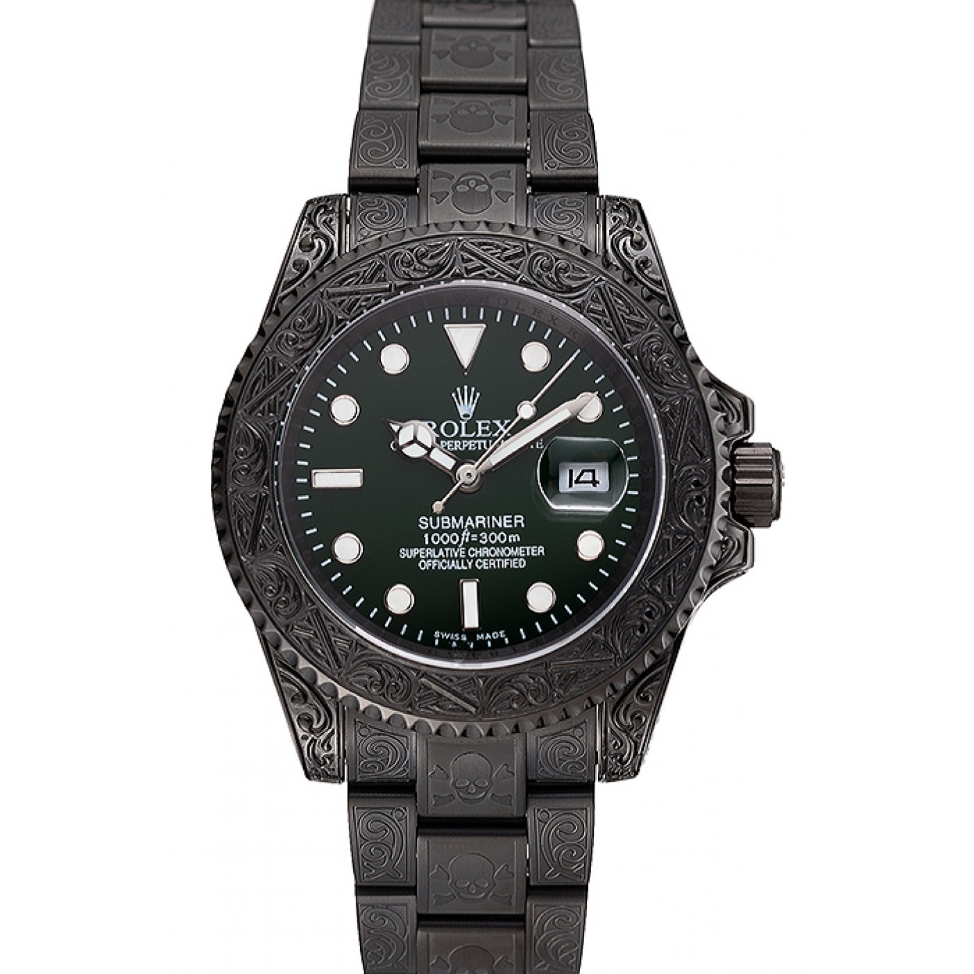MiroTime Rolex Submariner Skull Limited Edition Green Dial All Black Case And Bracelet 1454076
