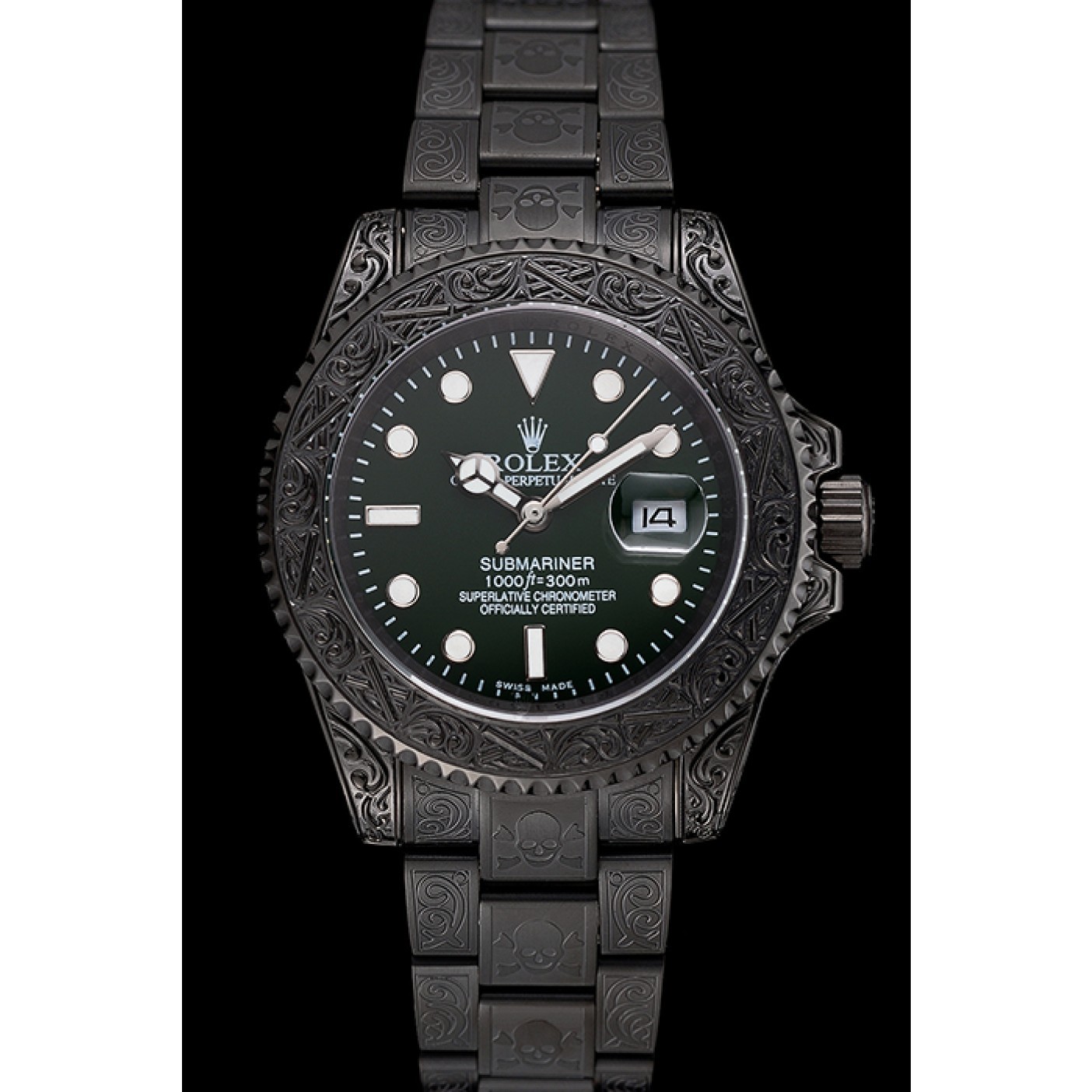 MiroTime Rolex Submariner Skull Limited Edition Green Dial All Black Case And Bracelet 1454076