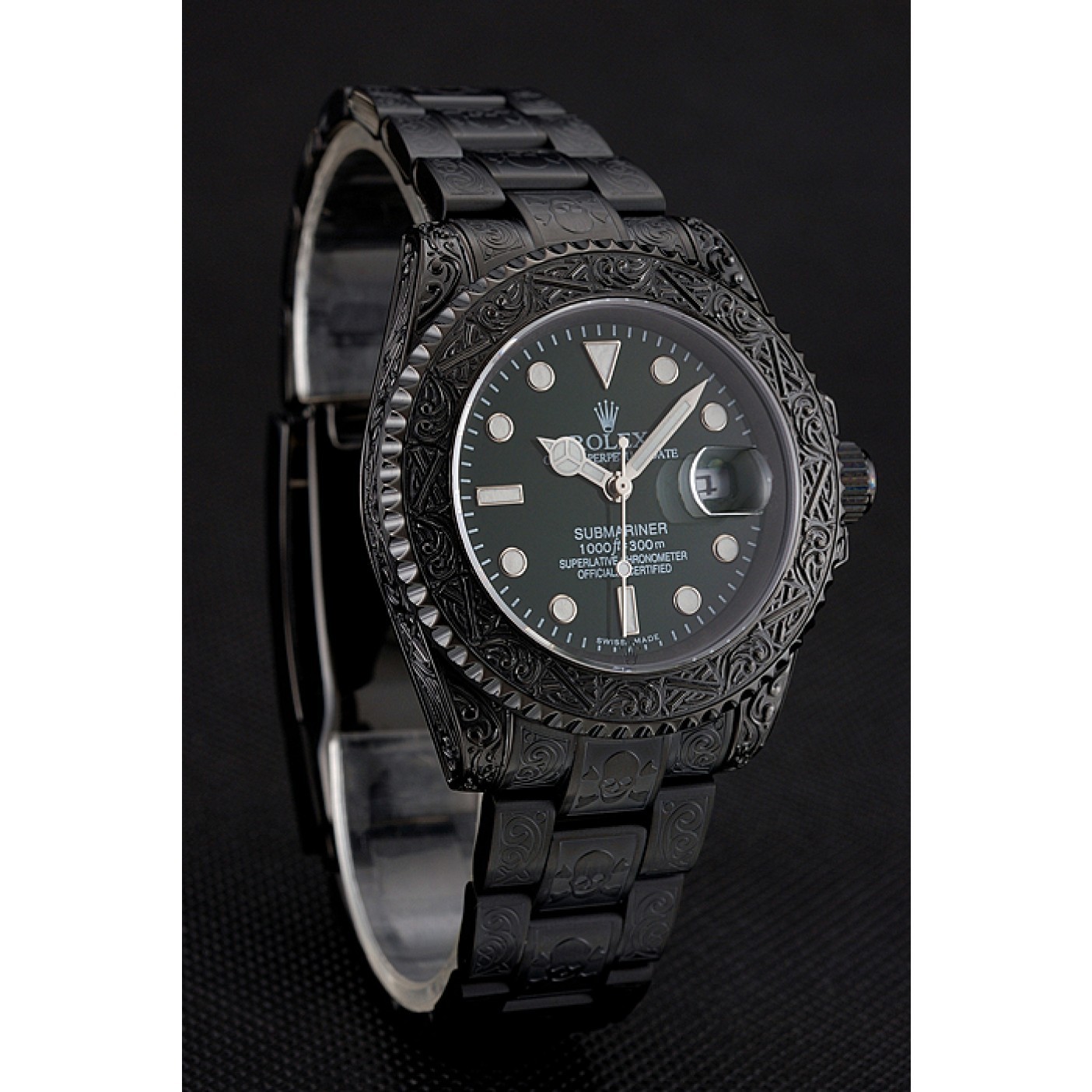 MiroTime Rolex Submariner Skull Limited Edition Green Dial All Black Case And Bracelet 1454076