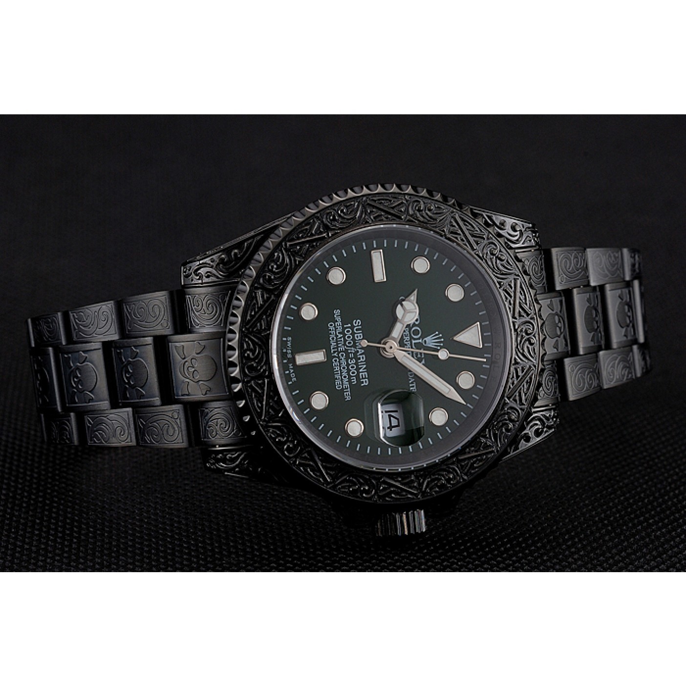 MiroTime Rolex Submariner Skull Limited Edition Green Dial All Black Case And Bracelet 1454076