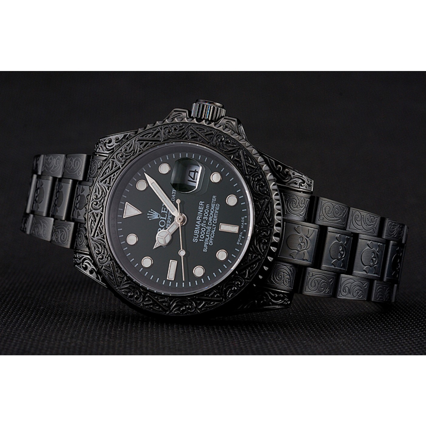 MiroTime Rolex Submariner Skull Limited Edition Green Dial All Black Case And Bracelet 1454076