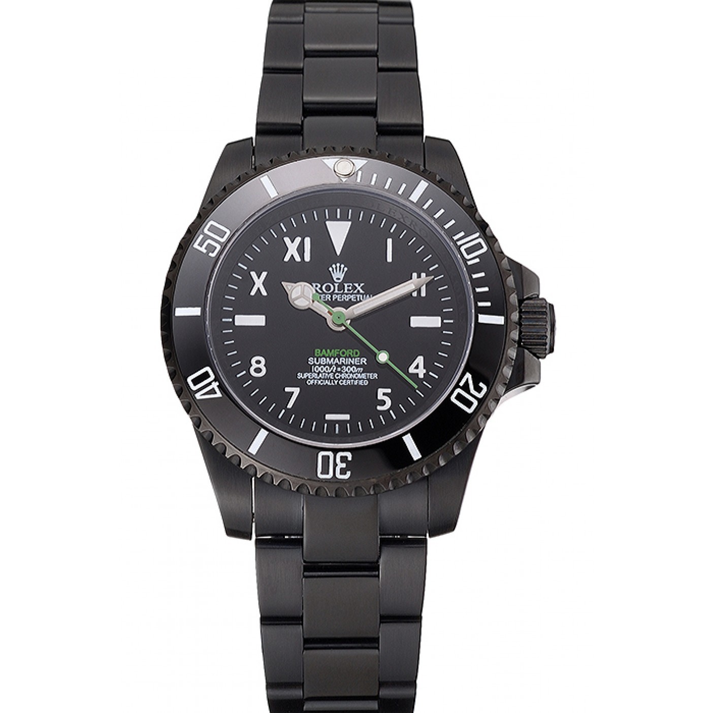 MiroTime Rolex Bamford Submariner Black Dial Roman Numerals Black Ionized Case And Bracelet