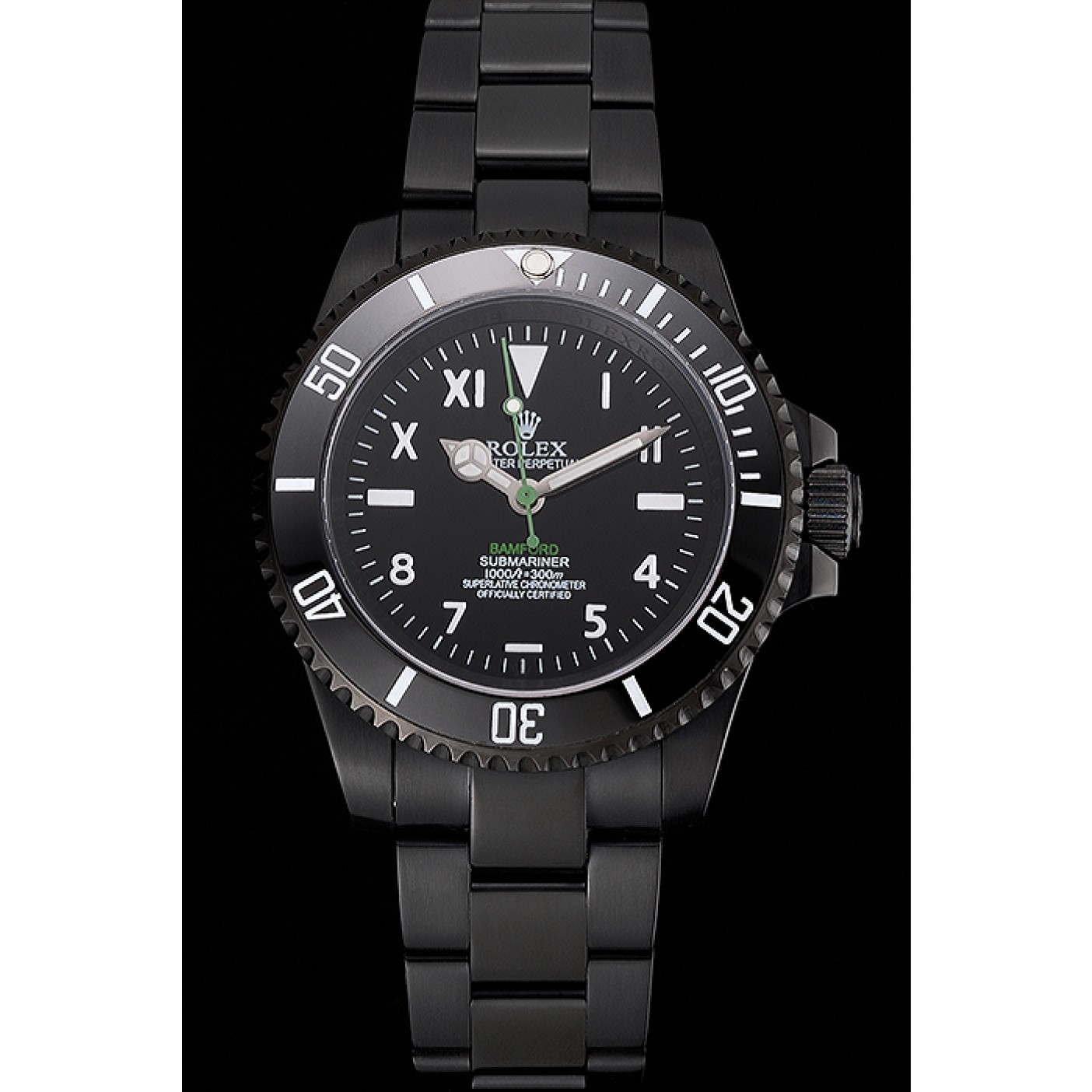 MiroTime Rolex Bamford Submariner Black Dial Roman Numerals Black Ionized Case And Bracelet