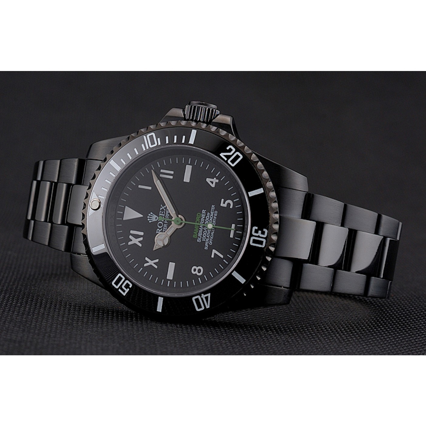 MiroTime Rolex Bamford Submariner Black Dial Roman Numerals Black Ionized Case And Bracelet