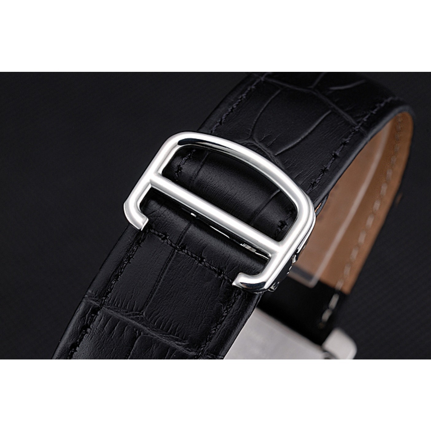 MiroTime Cartier Tank MC Black Dial Stainless Steel Case Black Leather Bracelet 622690