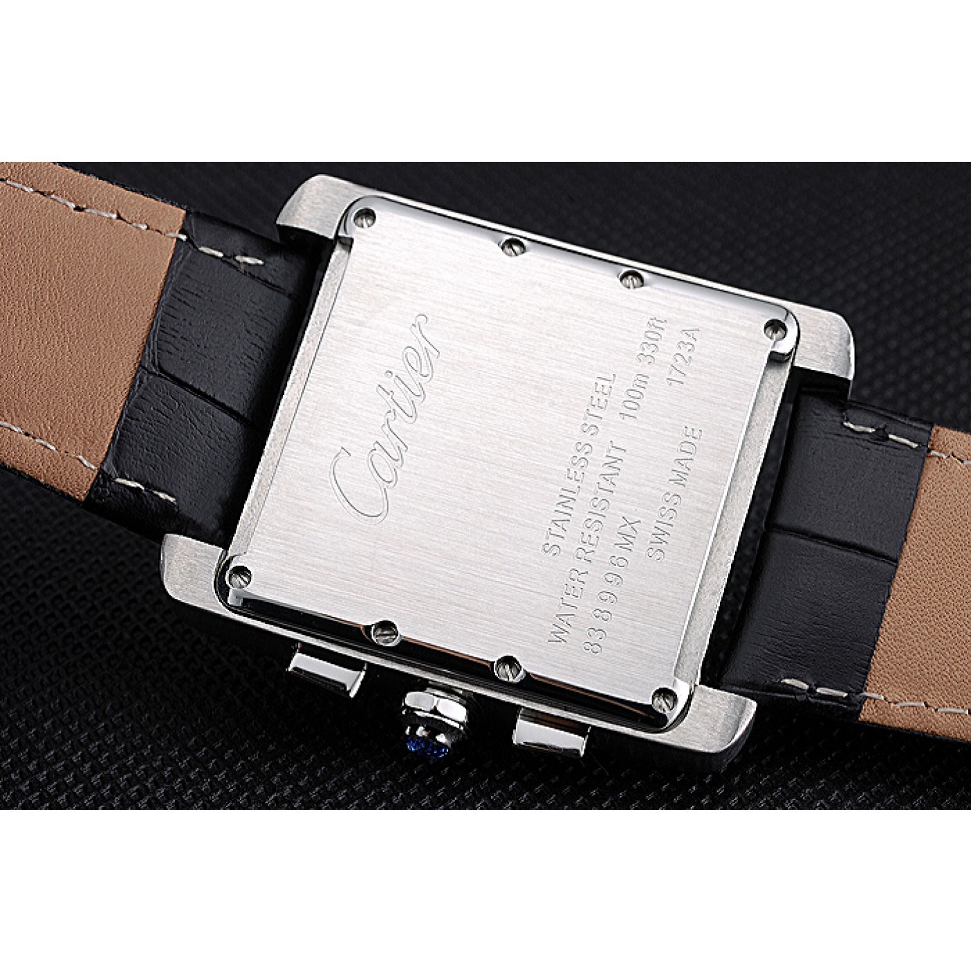 MiroTime Cartier Tank MC Black Dial Stainless Steel Case Black Leather Bracelet 622690