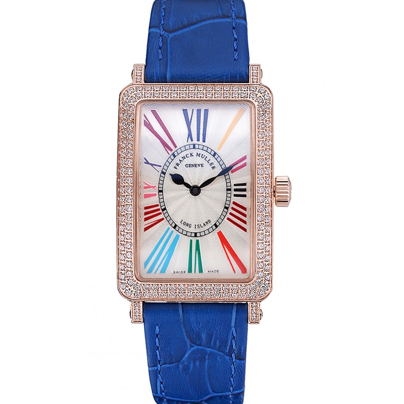MiroTime Franck Muller Long Island Classic White Dial Diamonds Case Blue Leather Band 622376
