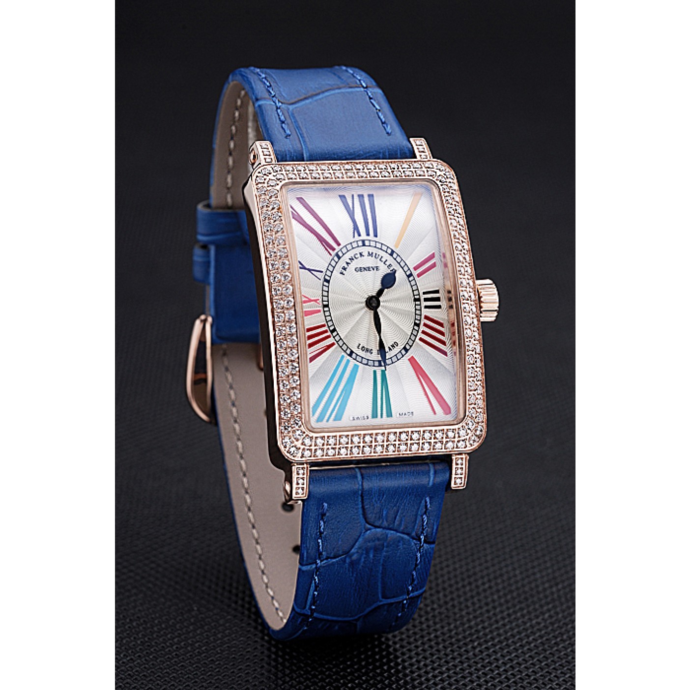 MiroTime Franck Muller Long Island Classic White Dial Diamonds Case Blue Leather Band 622376