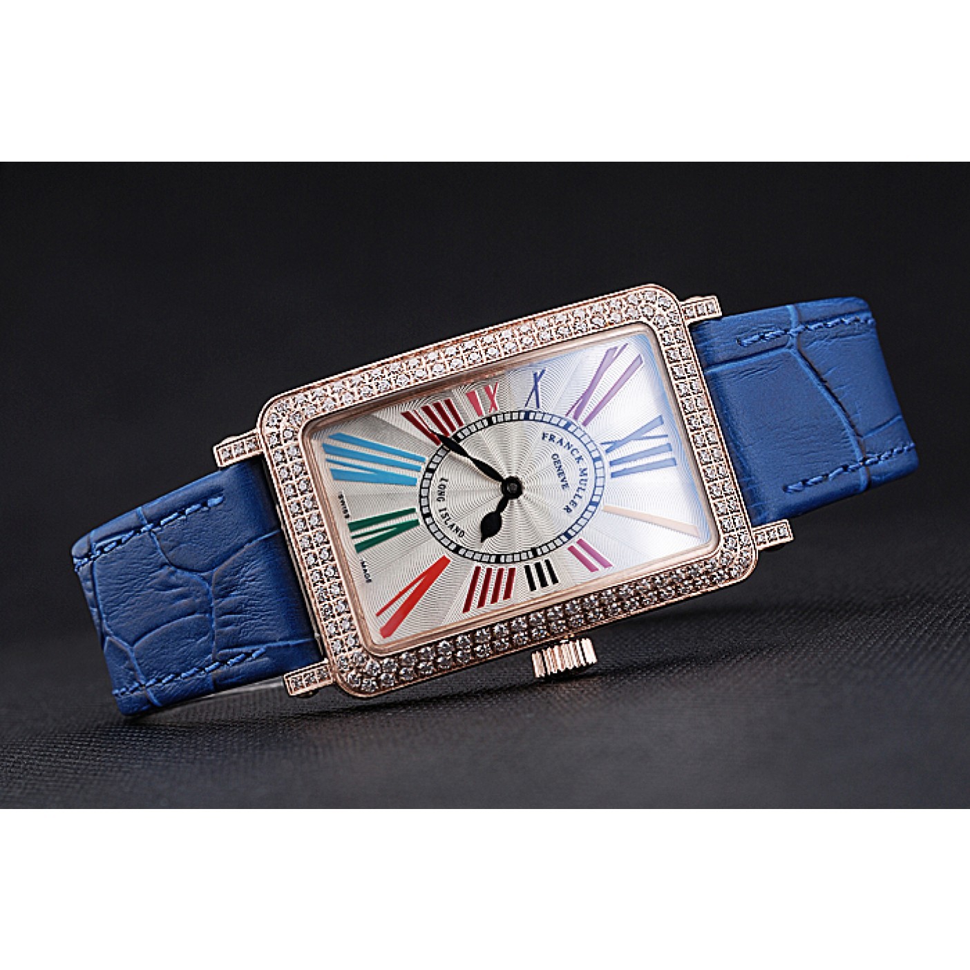 MiroTime Franck Muller Long Island Classic White Dial Diamonds Case Blue Leather Band 622376